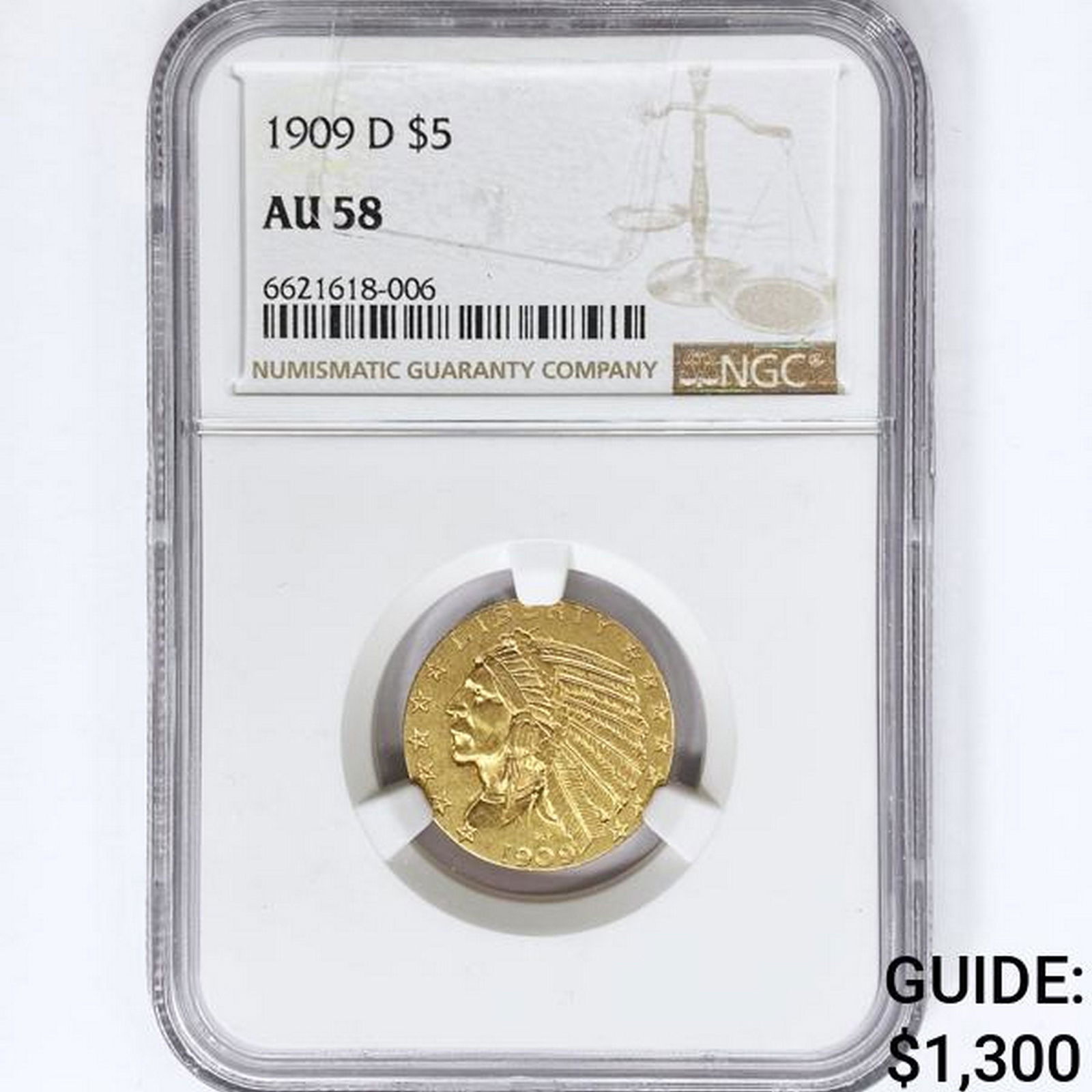 1909-D $5 Gold Half Eagle NGC AU58 (1 of 2)