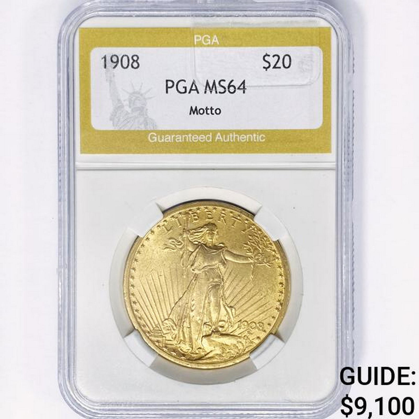 1908 $20 Gold Double Eagle PGA MS64 Motto (1 of 2)