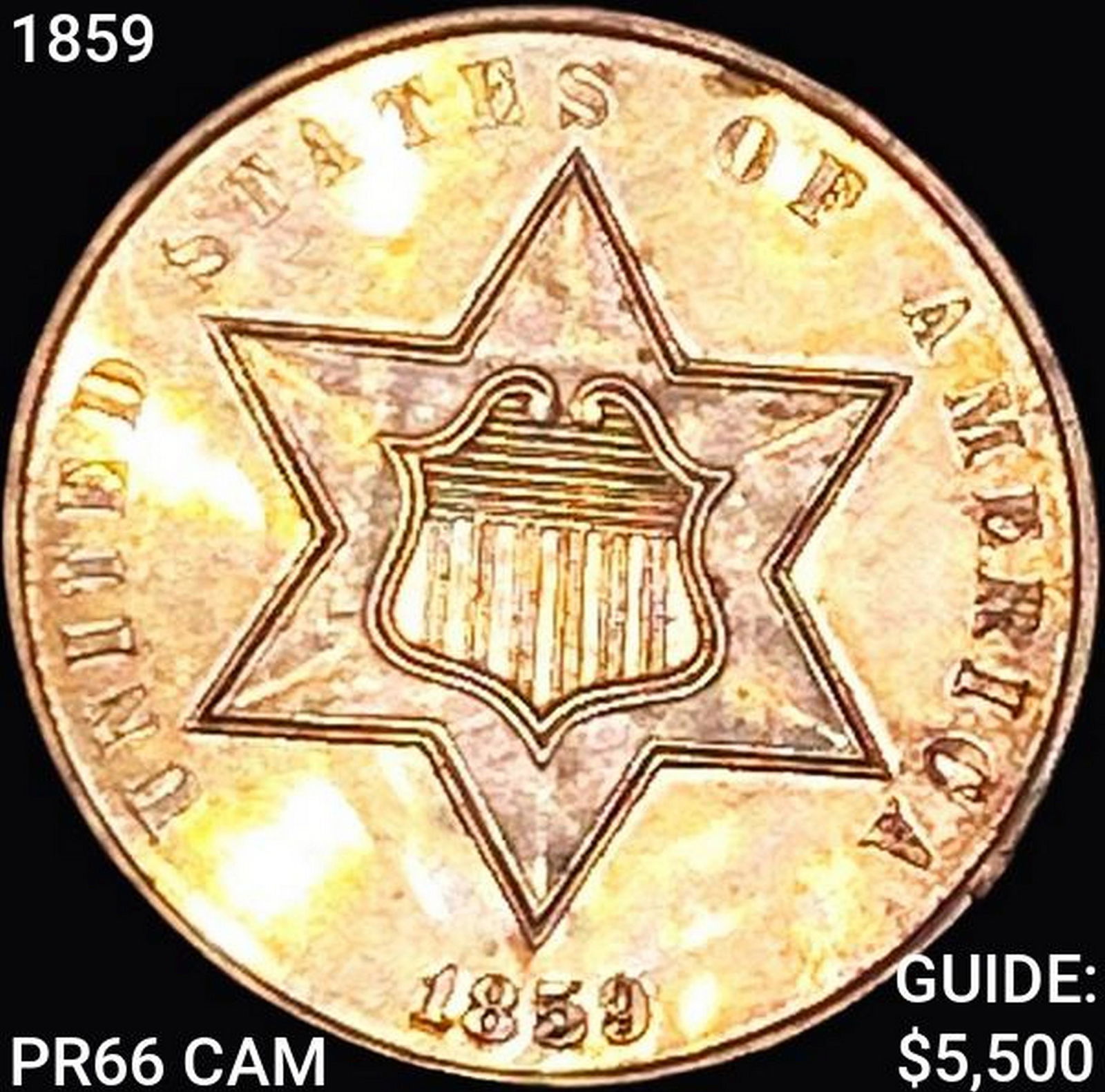 1859 Silver Three Cent GEM PROOF DCAM (1 of 2)