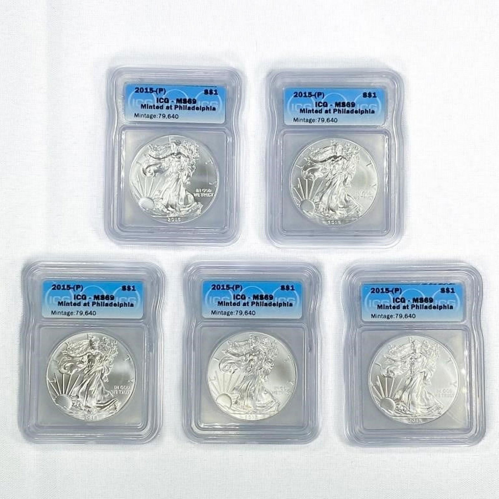 (5) 2015-P American Silver Eagle ICG-MS69 RARE P (1 of 2)