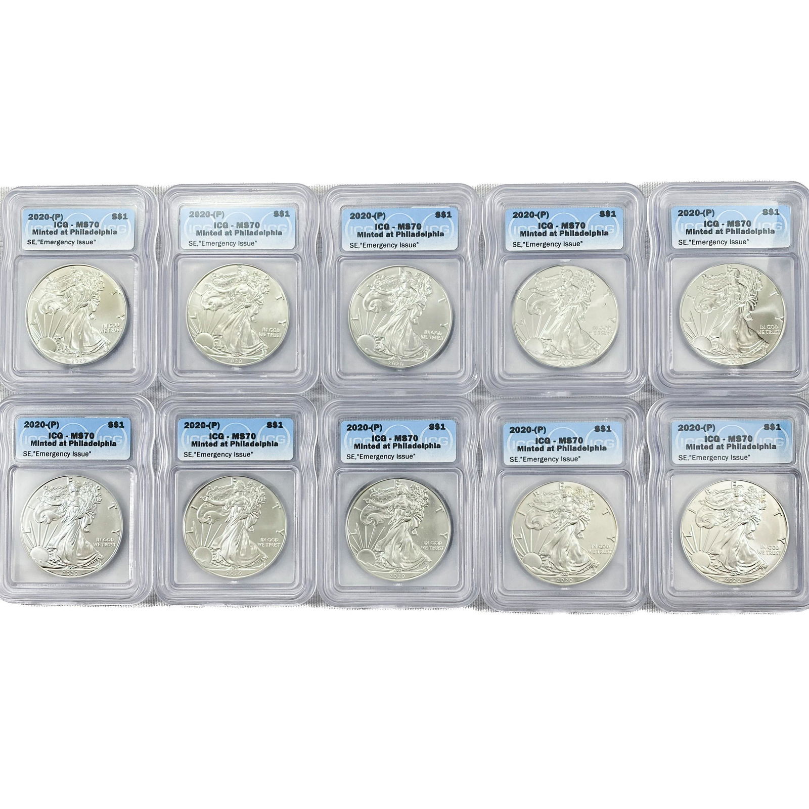 (10) 2020-P American Silver Eagle ICG MS70 (1 of 2)