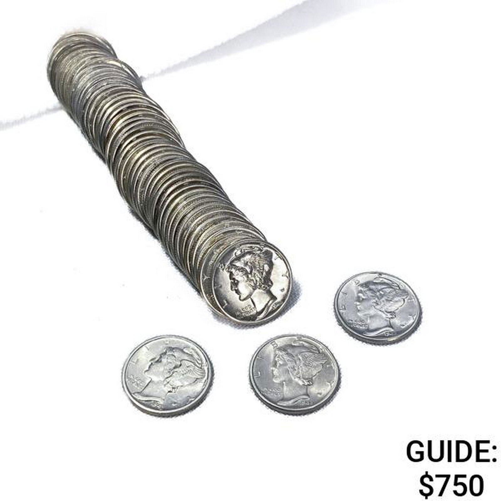 1936-1945 Mercury Silver Dime Roll (50 Coins) BU (1 of 4)