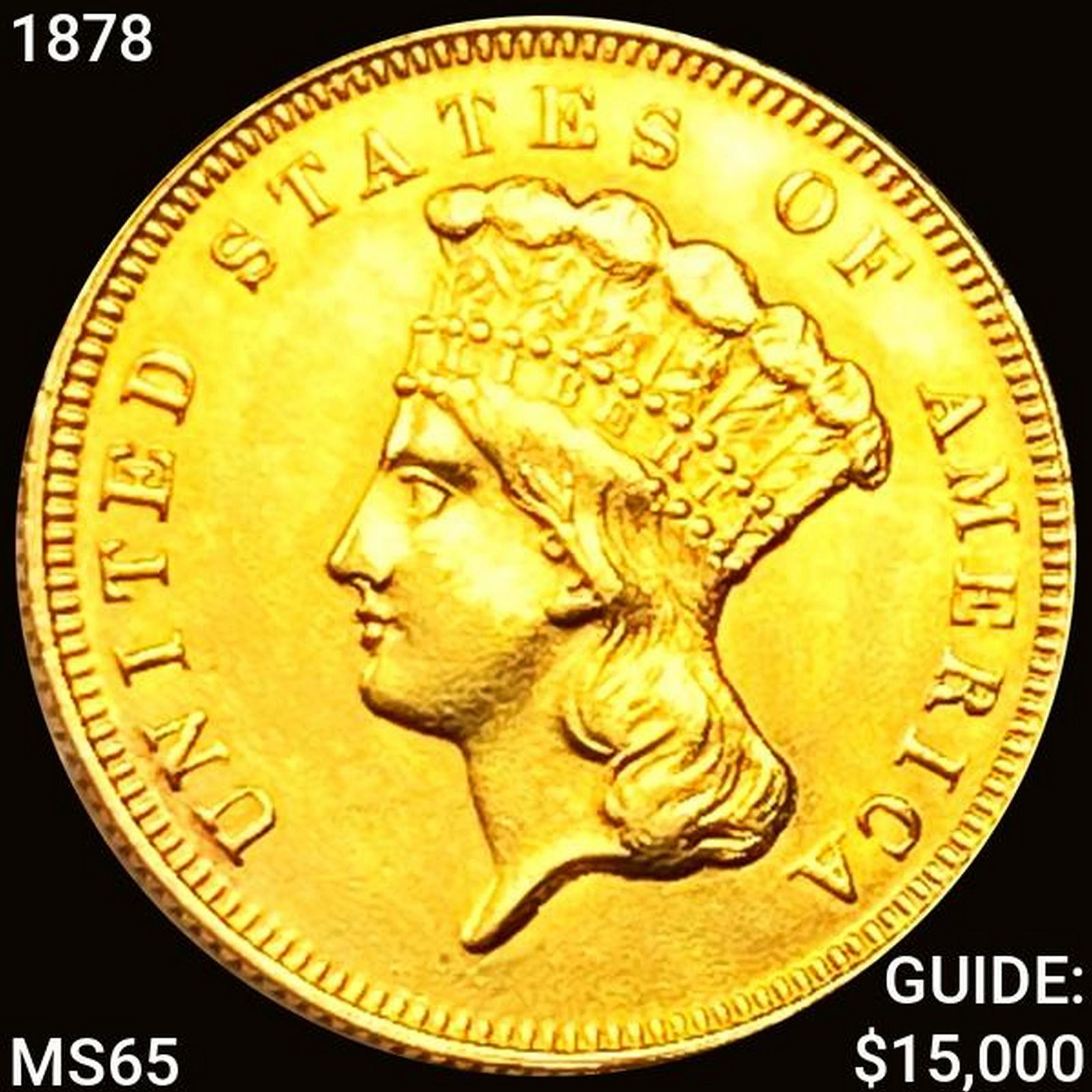 1878 $3 Gold Piece GEM BU + (1 of 2)