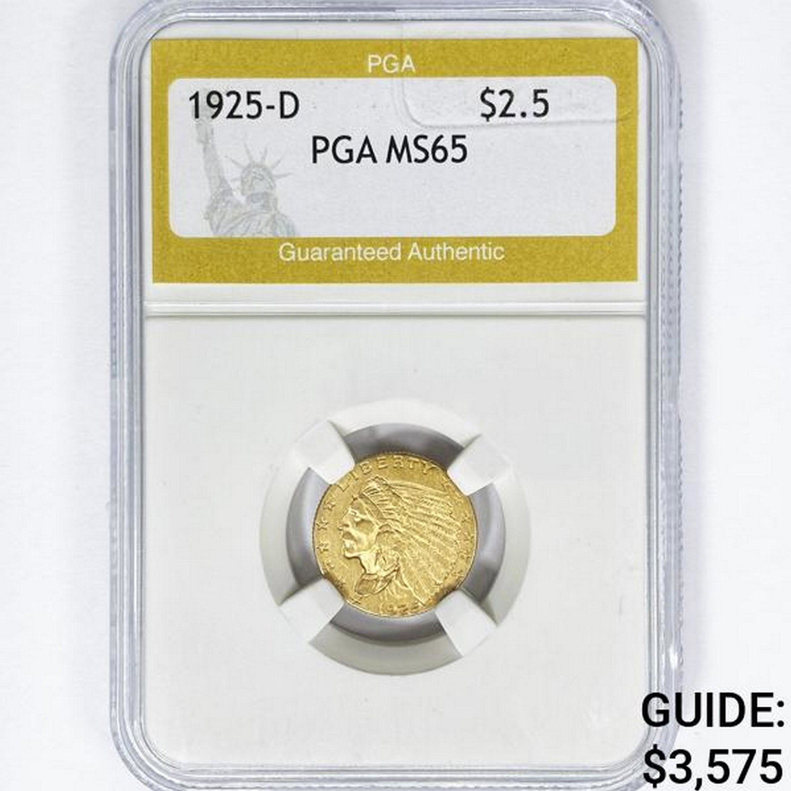 1925-D $2.50 Gold Quarter Eagle PGA MS65: 1925-D $2.50 Gold Quarter Eagle PGA MS65
