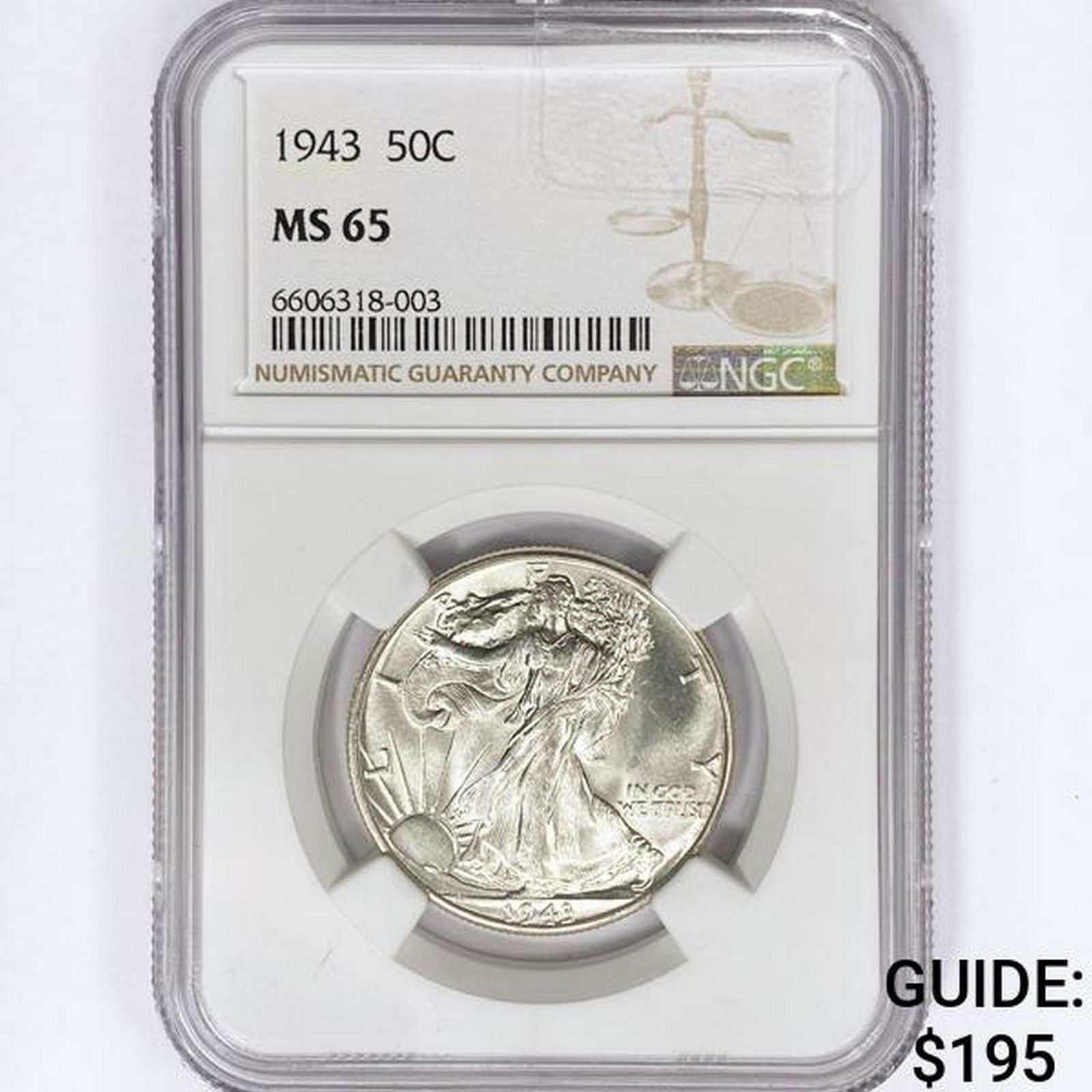 1943 Walking Liberty Half Dollar NGC MS65: 1943 Walking Liberty Half Dollar NGC MS65