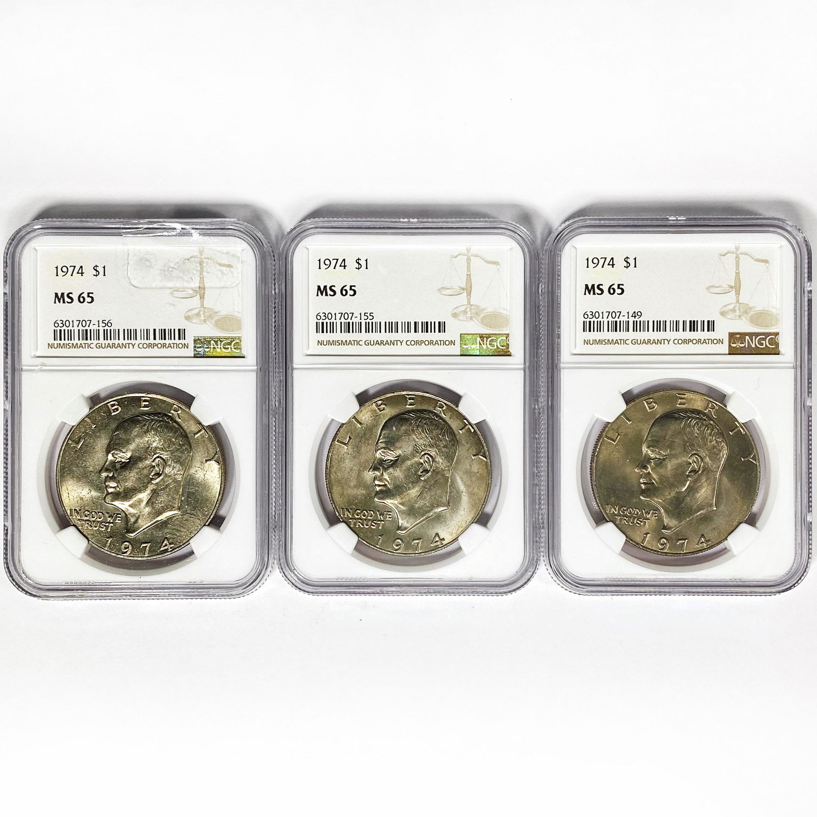 1974 Set (3) Eisenhower Silver Dollars NGC MS65 (1 of 2)