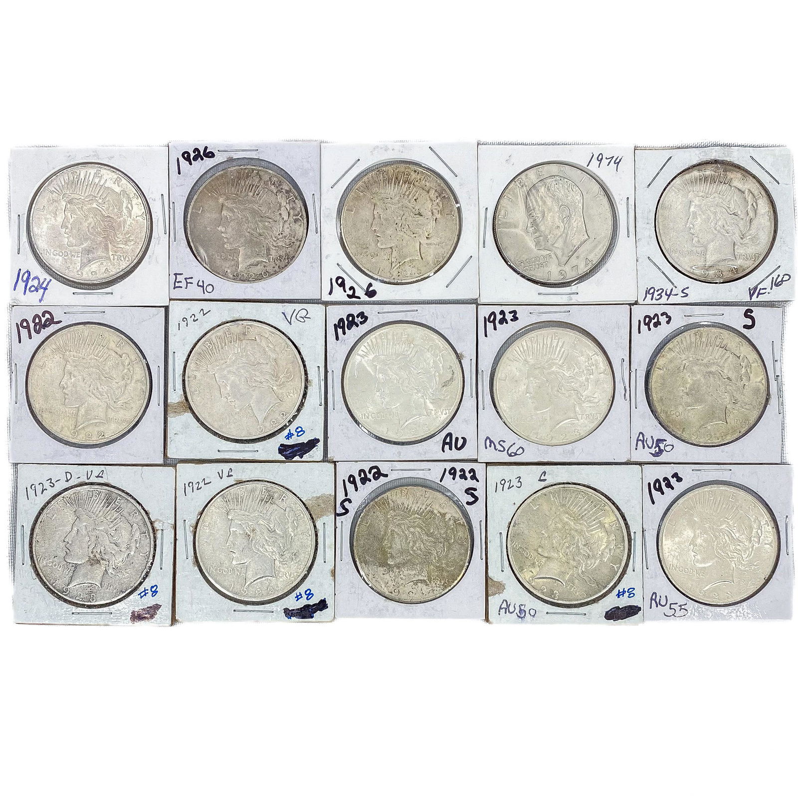 (15) Varied US Silver Dollars (1922-S, (5) 1922, (1 of 2)