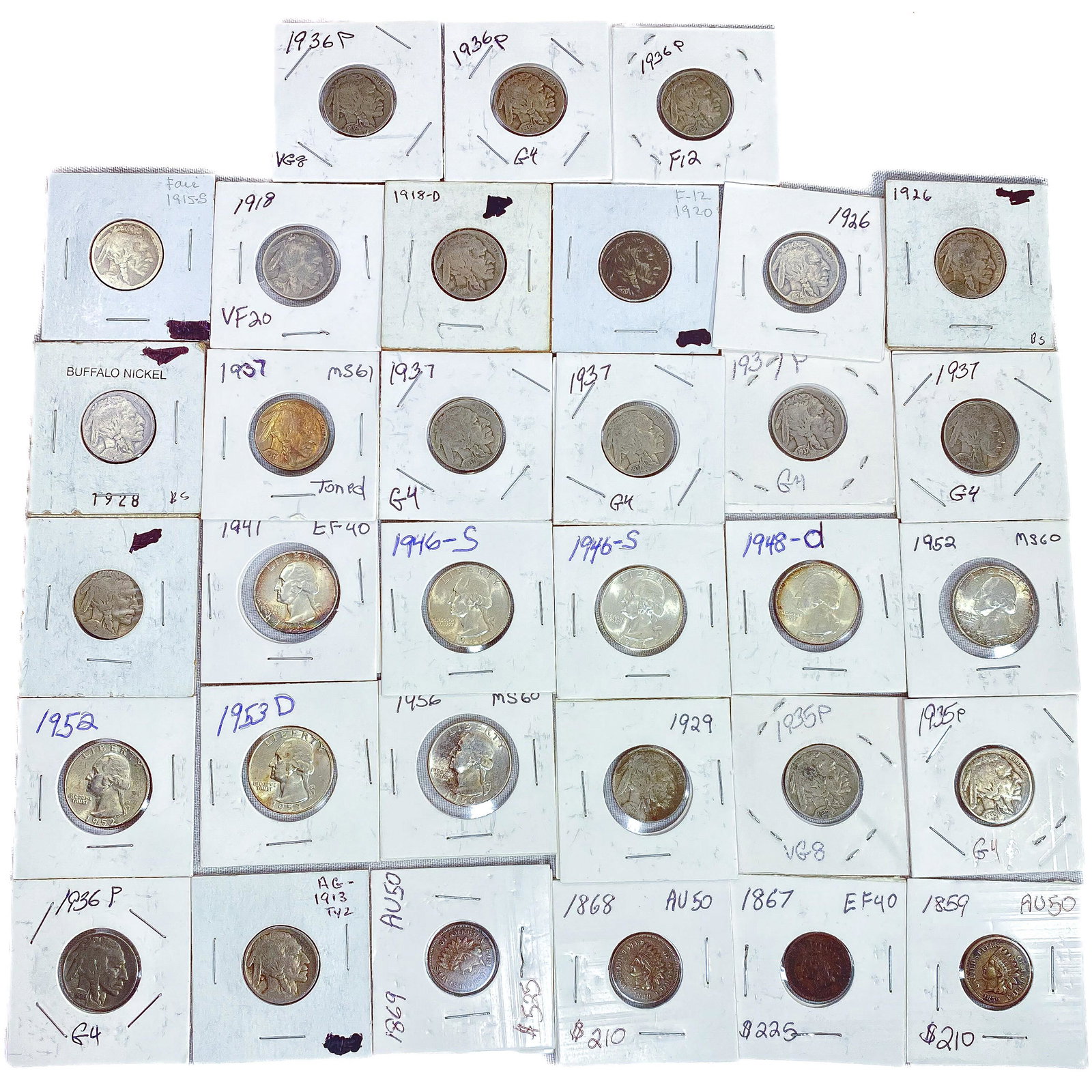 (33) Varied US Coinage ( 1859, 1867, 1868, 1869, (1 of 2)