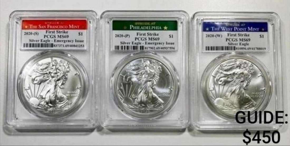 2020-P/S/W 3 Coin American Silver Eagle Set PCGS (1 of 2)