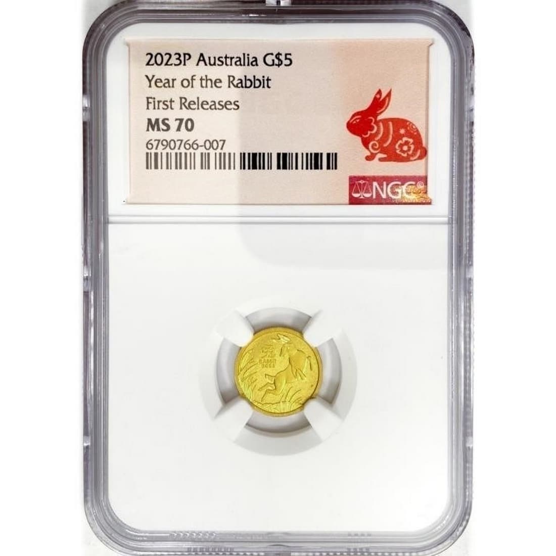 2023P $5 1/20th oz Gold Australian Rabbit NGC MS70: 2023P $5 1/20th oz Gold Australian Rabbit NGC MS70
