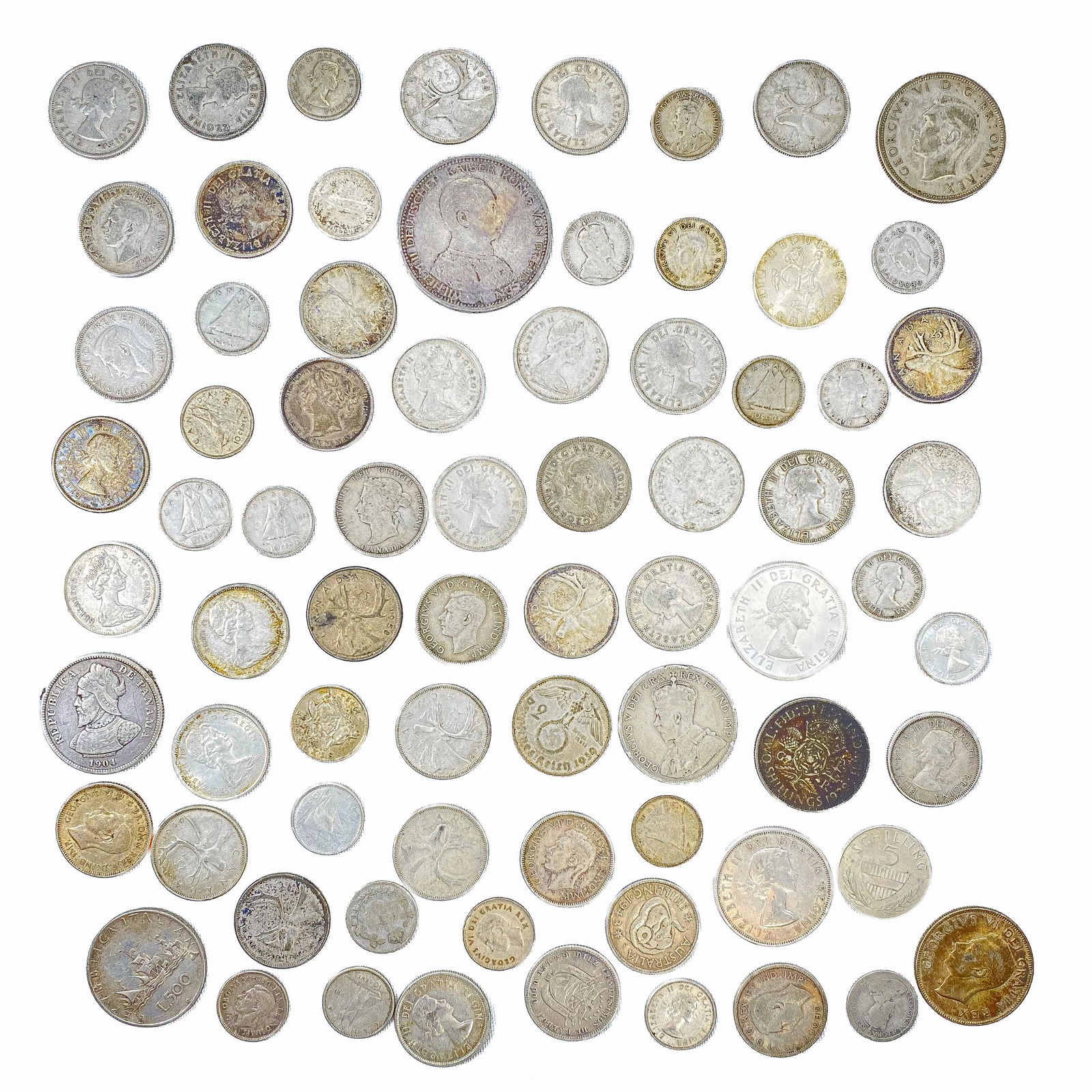 1903-1965 Varied Foreign Silver Coinage (74 Coins) (1 of 2)