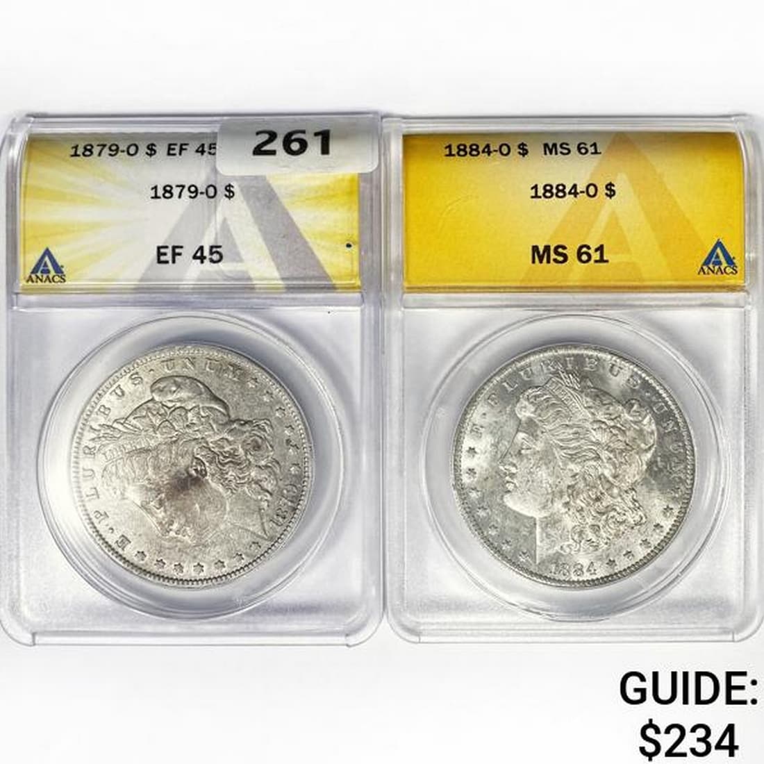 (2) Morgan Silver Dollars ANACS (1879-O, 1884-O) (1 of 2)