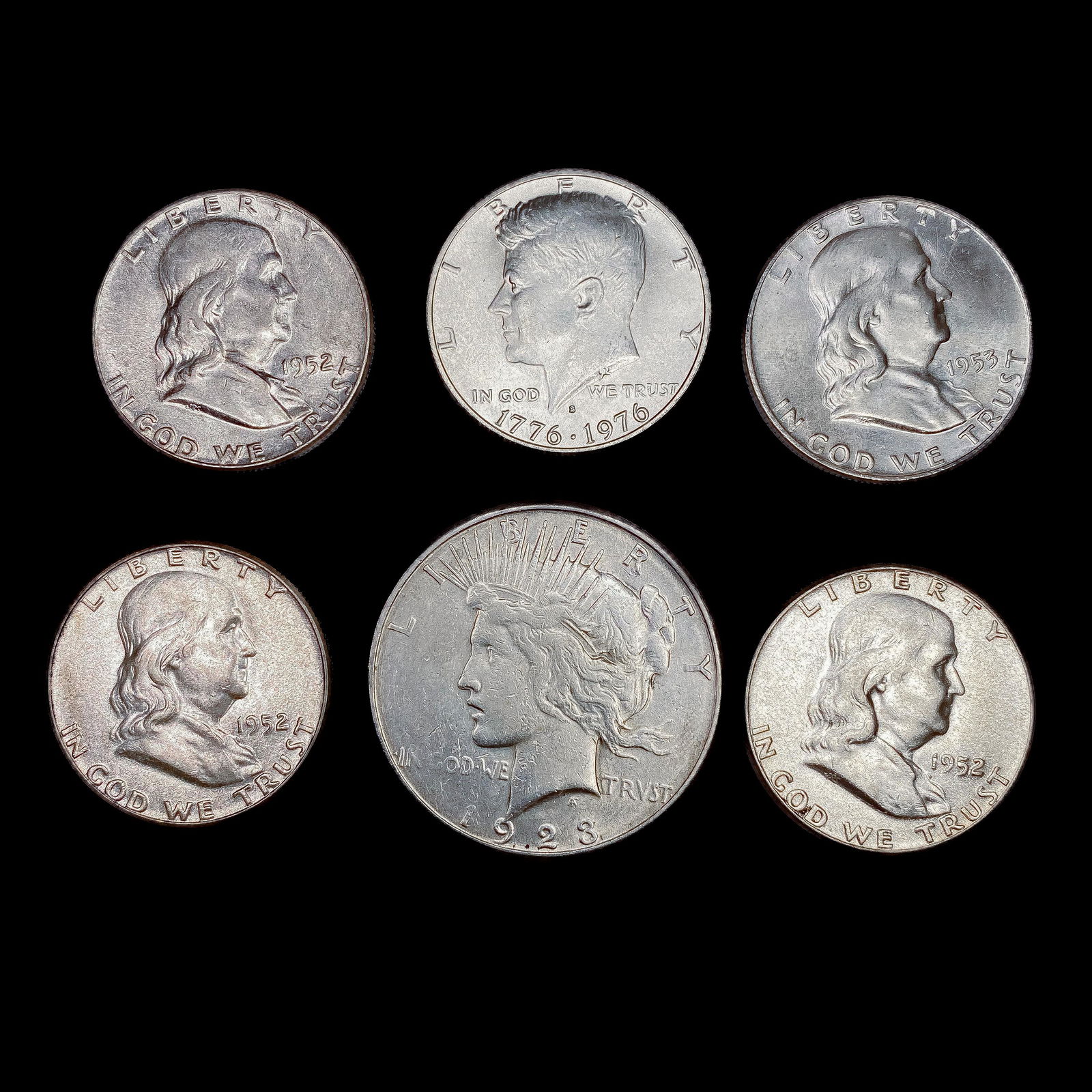 (6) Varied US Silver Coinage (1923-S, (3) 1952, 19 (1 of 2)