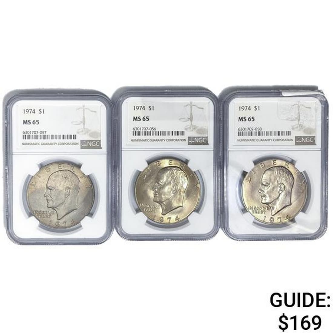 1974 Set (3) Eisenhower Silver Dollars NGC MS65 (1 of 2)