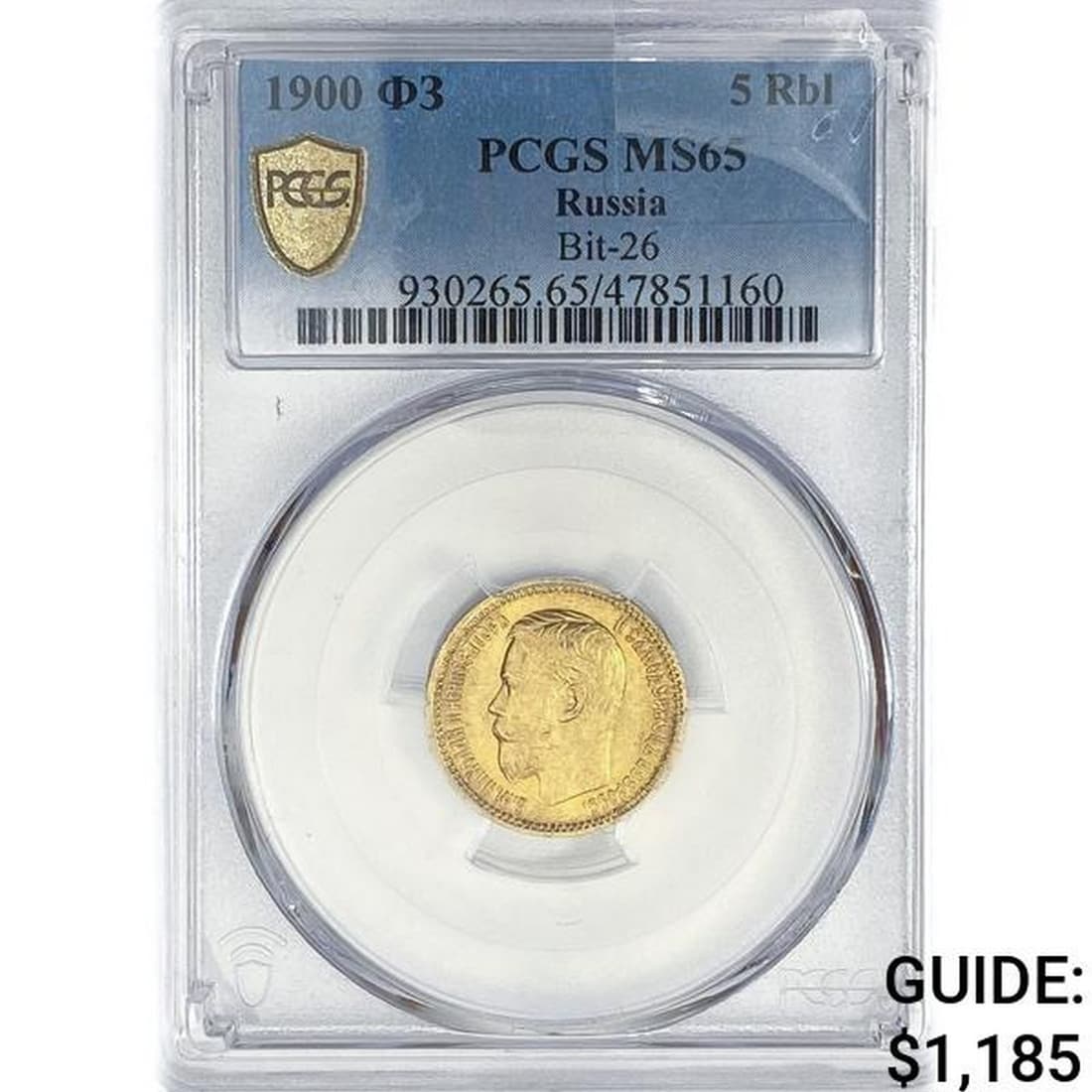1900 Russia .1244oz Gold 5 Roubles PCGS MS65 Bit-2 (1 of 2)