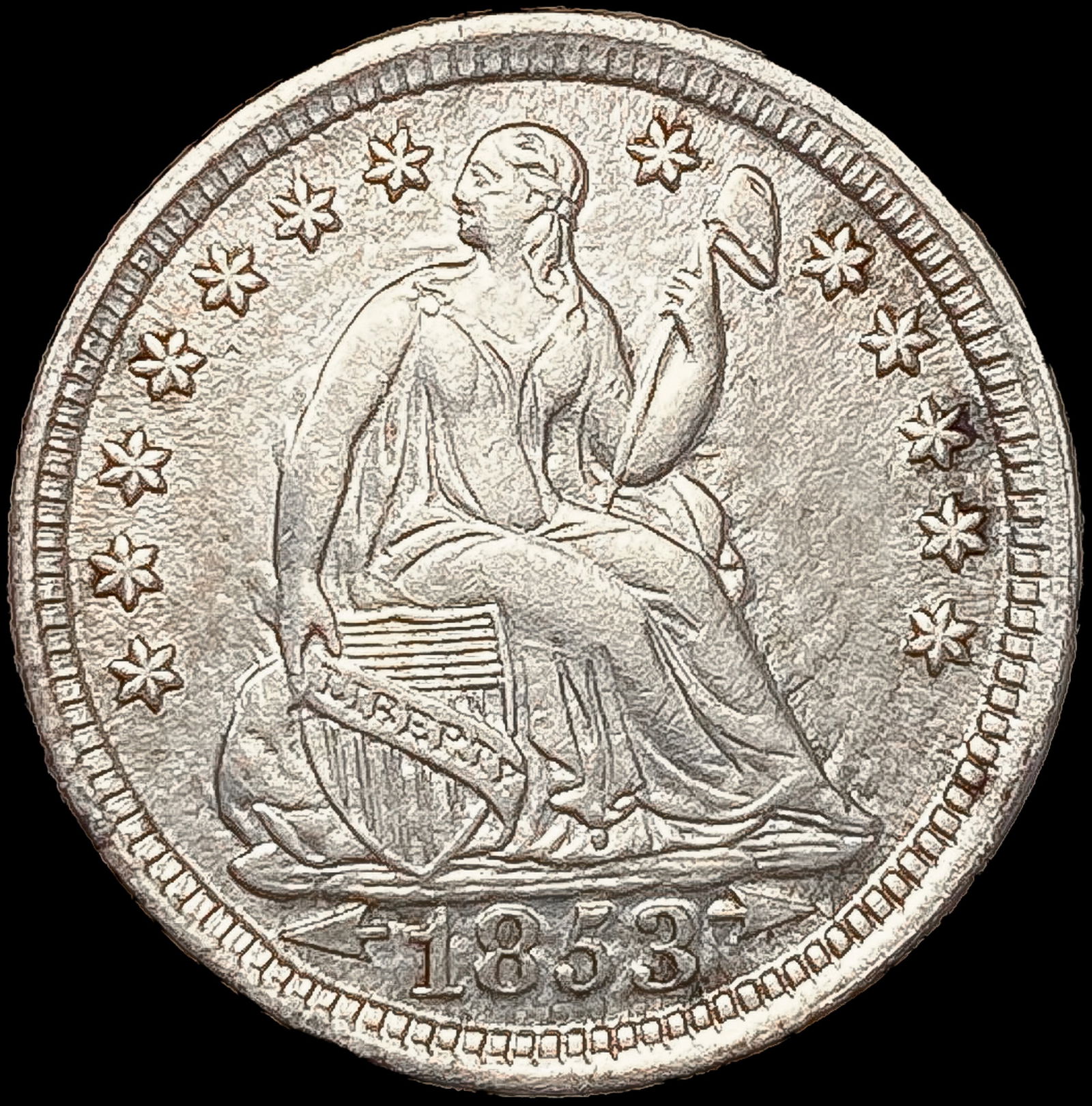 1853 Arws Seated Liberty Half Dime UNCIRCULATED (1 of 2)