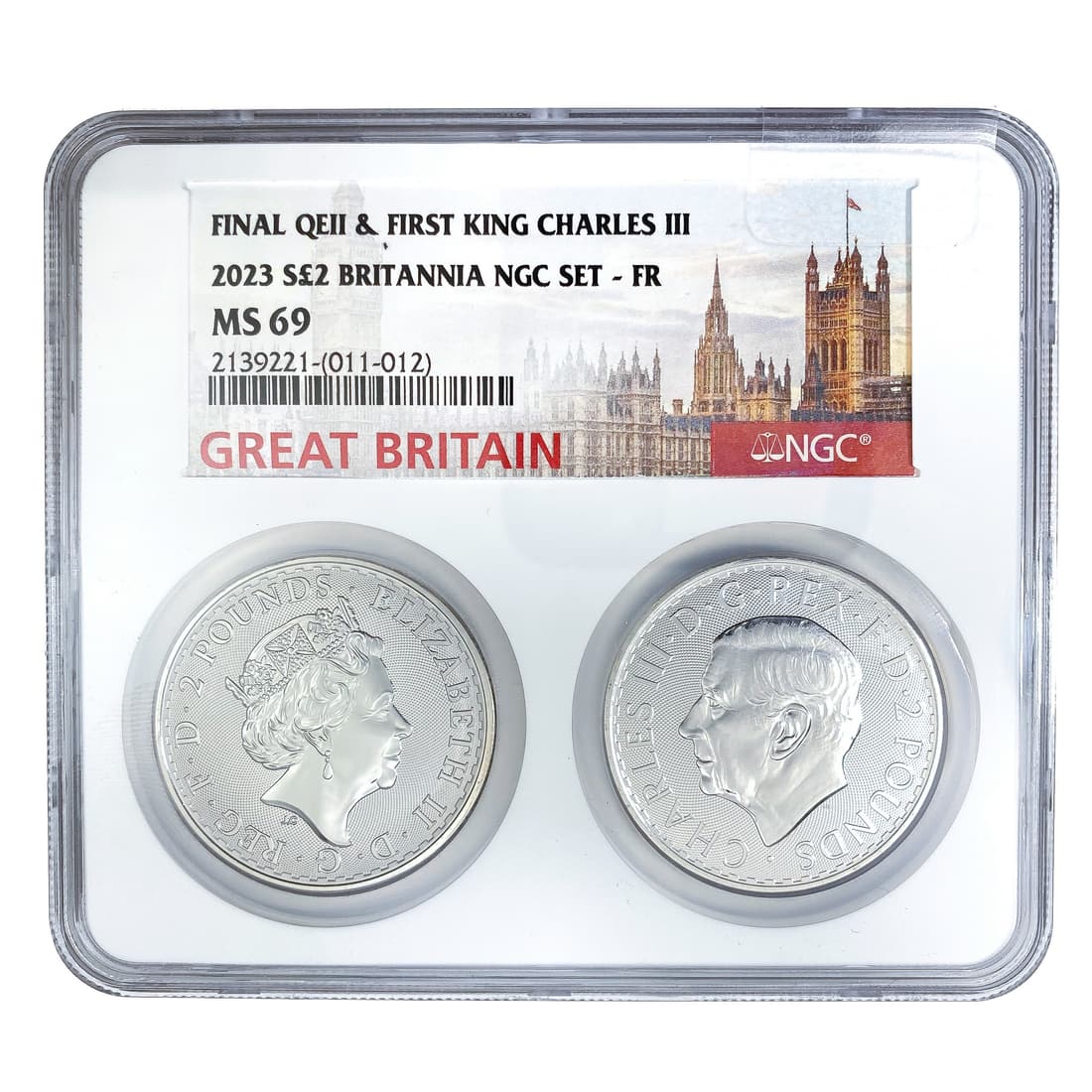 2023 G.Britain Silv. 2P K. & Q. NGC MS69 QEII & K.: 2023 G.Britain Silv. 2P K. & Q. NGC MS69 QEII & K.