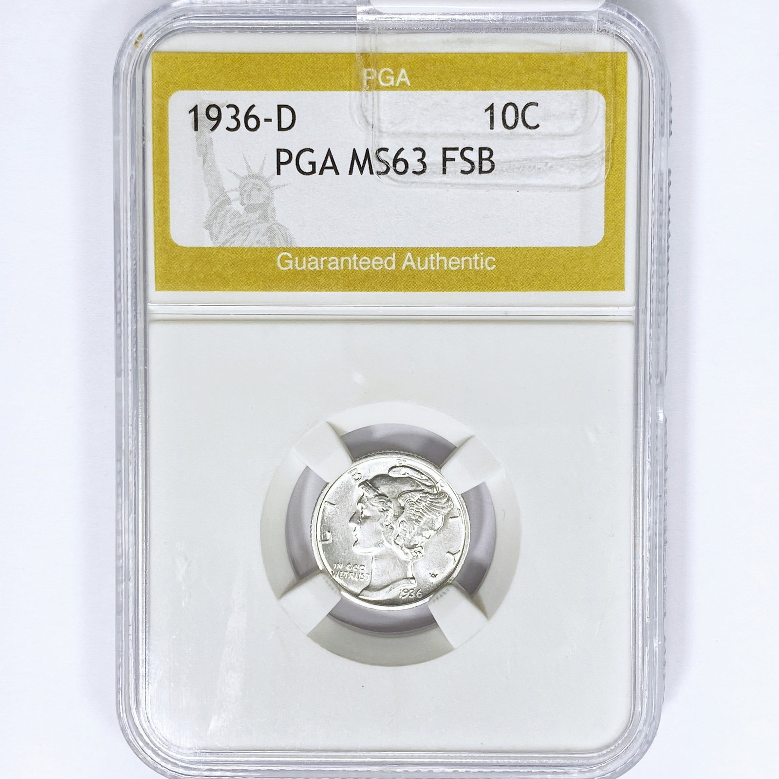 1936-D Mercury Silver Dime PGA MS63 FSB: 1936-D Mercury Silver Dime PGA MS63 FSB