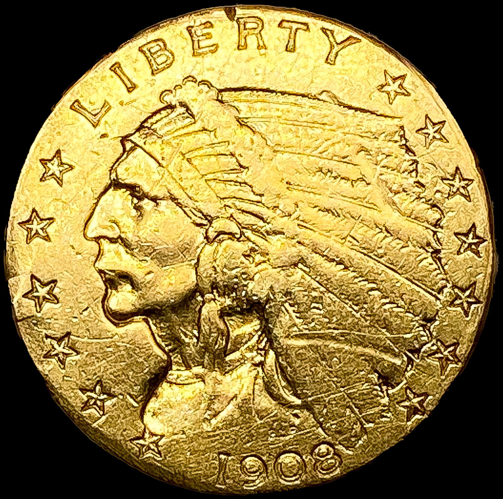 1908 $2.50 Gold Quarter Eagle CLOSELY UNCIRCULATED (1 of 2)