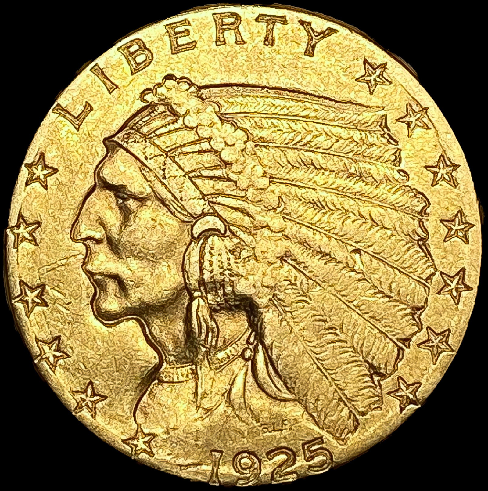 1925-D $2.50 Gold Quarter Eagle CLOSELY UNCIRCULAT: 1925-D $2.50 Gold Quarter Eagle