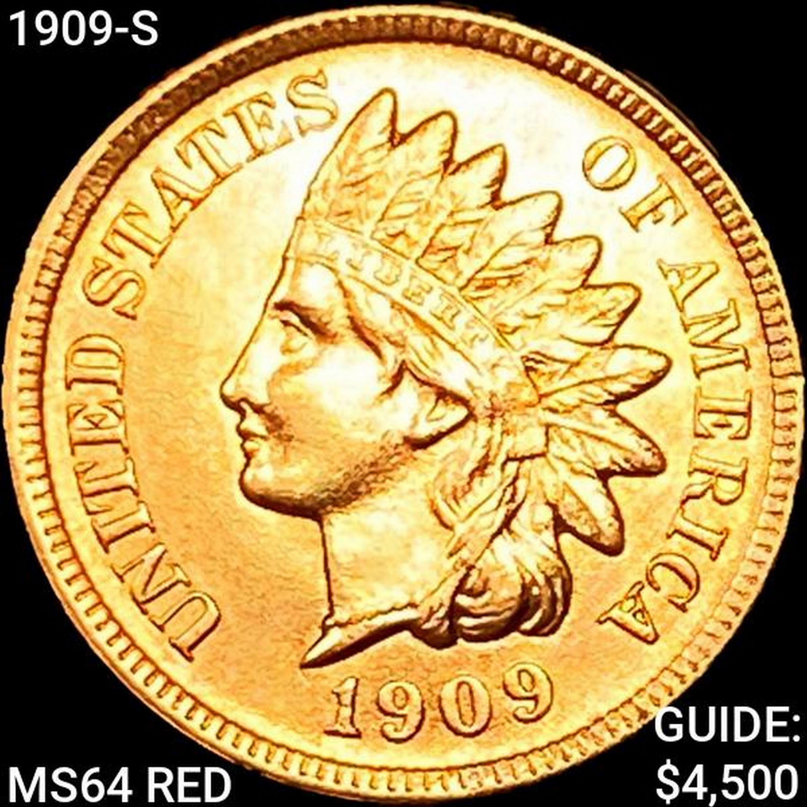 1909-S Indian Head Cent HIGH GRADE + (1 of 2)