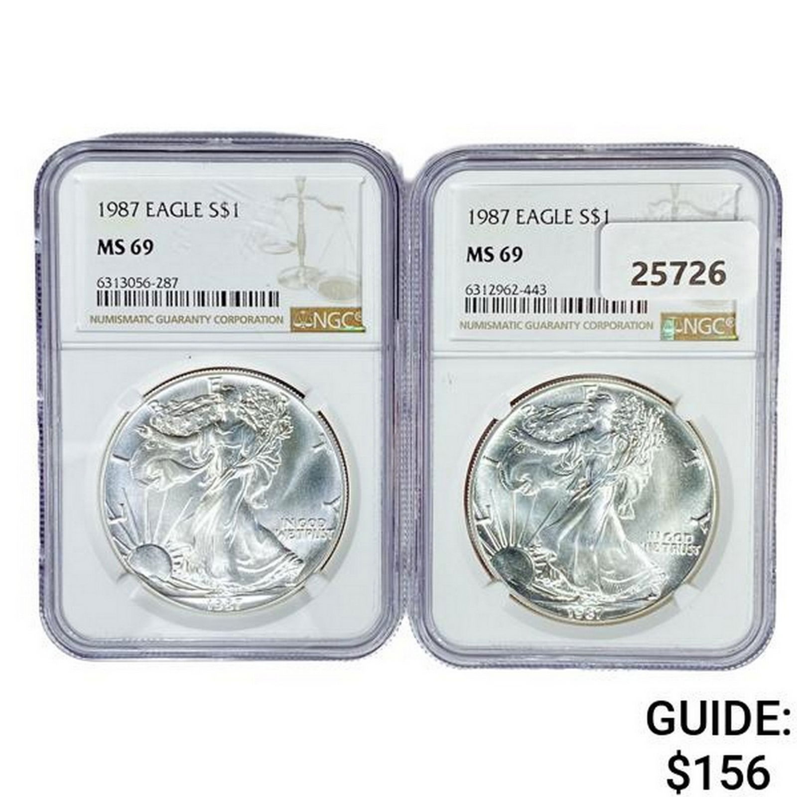 1987 Set (2) American Silver Eagles NGC MS69 (1 of 2)
