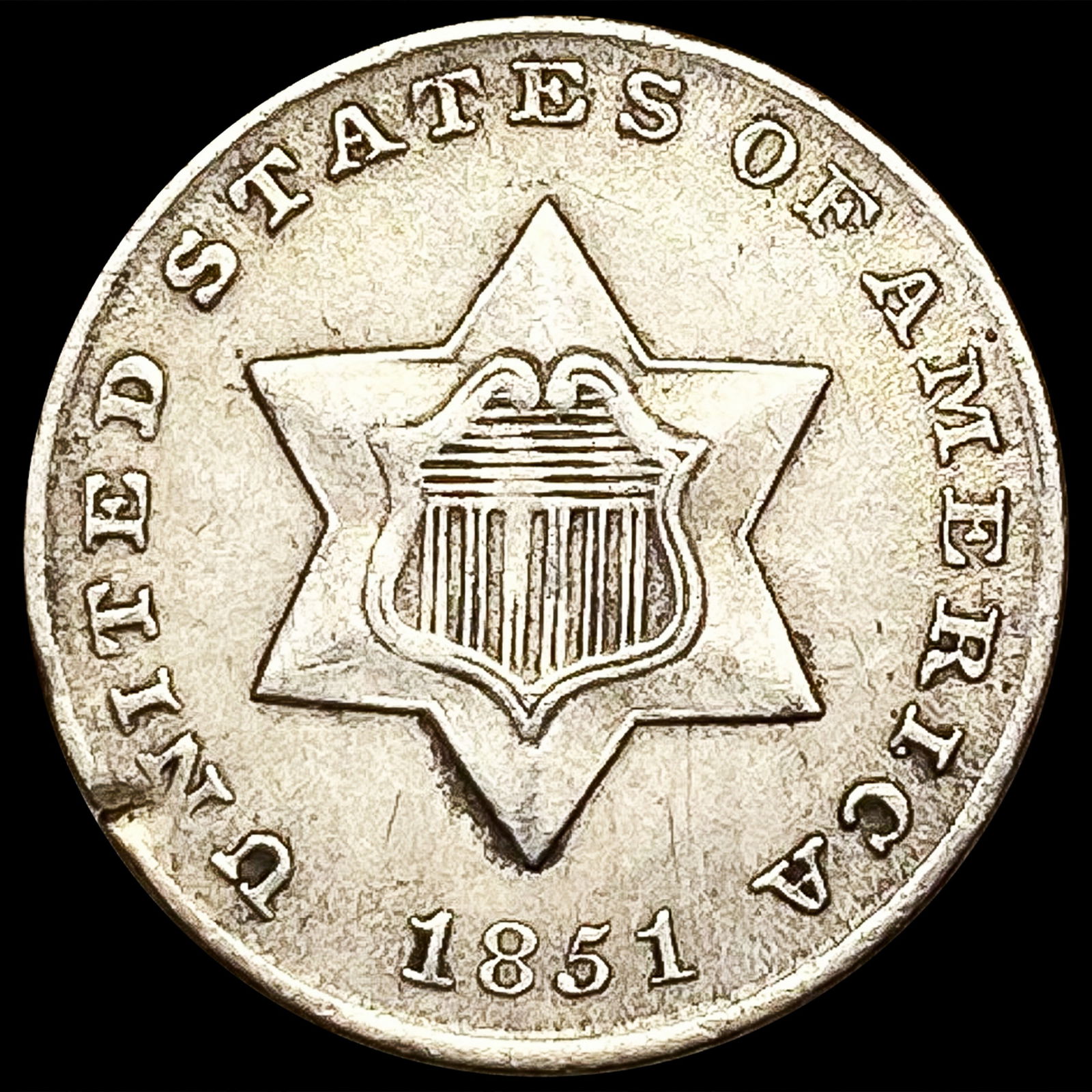 1851 Silver Three Cent CLOSELY UNCIRCULATED (1 of 2)