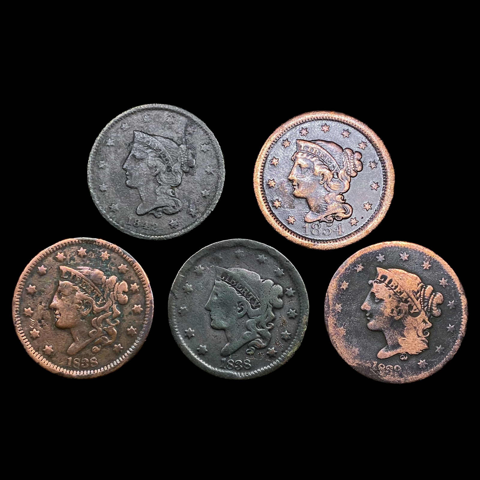 (5) Large Cents ((2) 1838, 1839, 1842, 1854) HIGH (1 of 2)