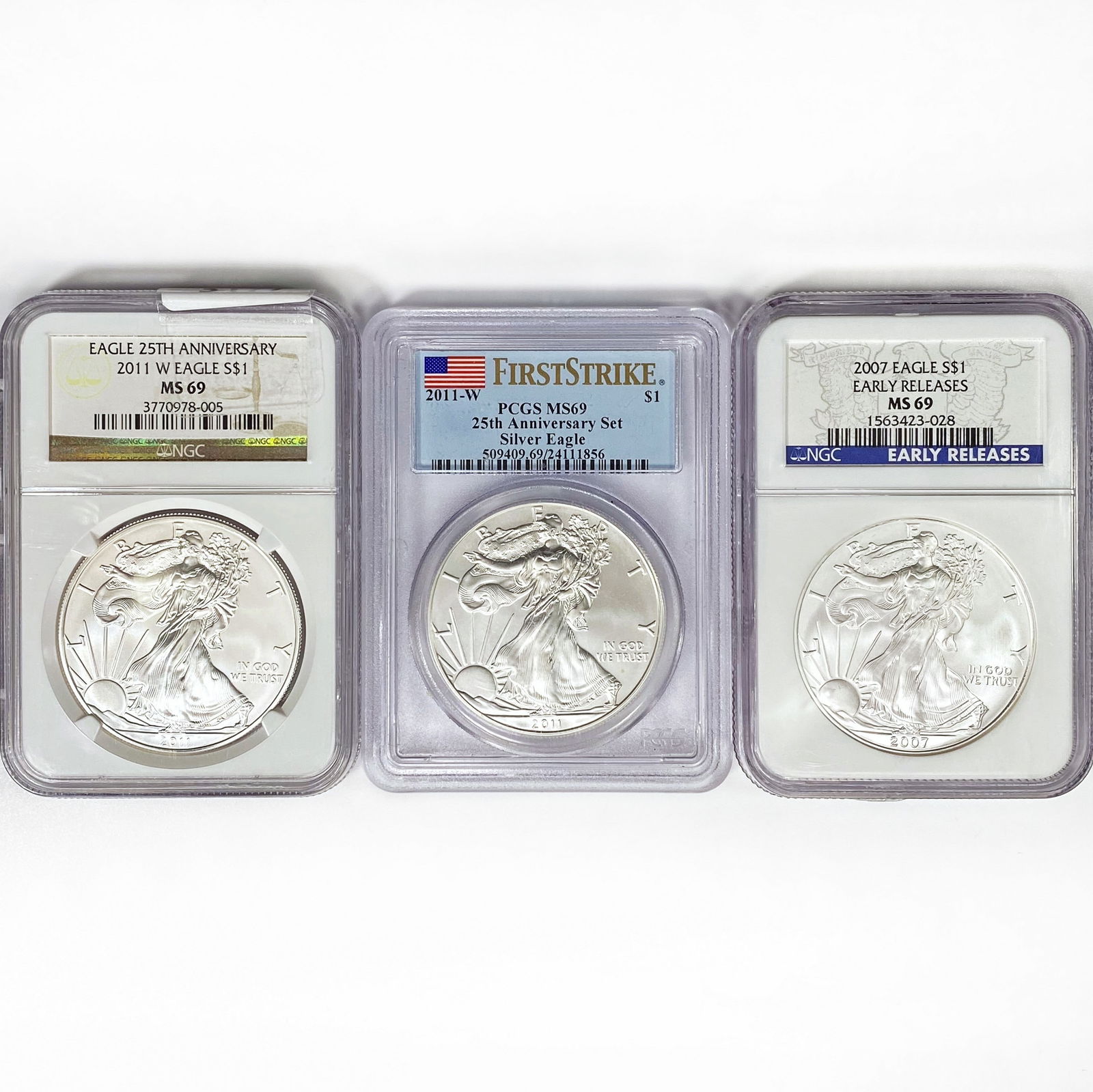 (3) American Silver Eagle NGC,PCGS MS69 2007-2011 (1 of 2)