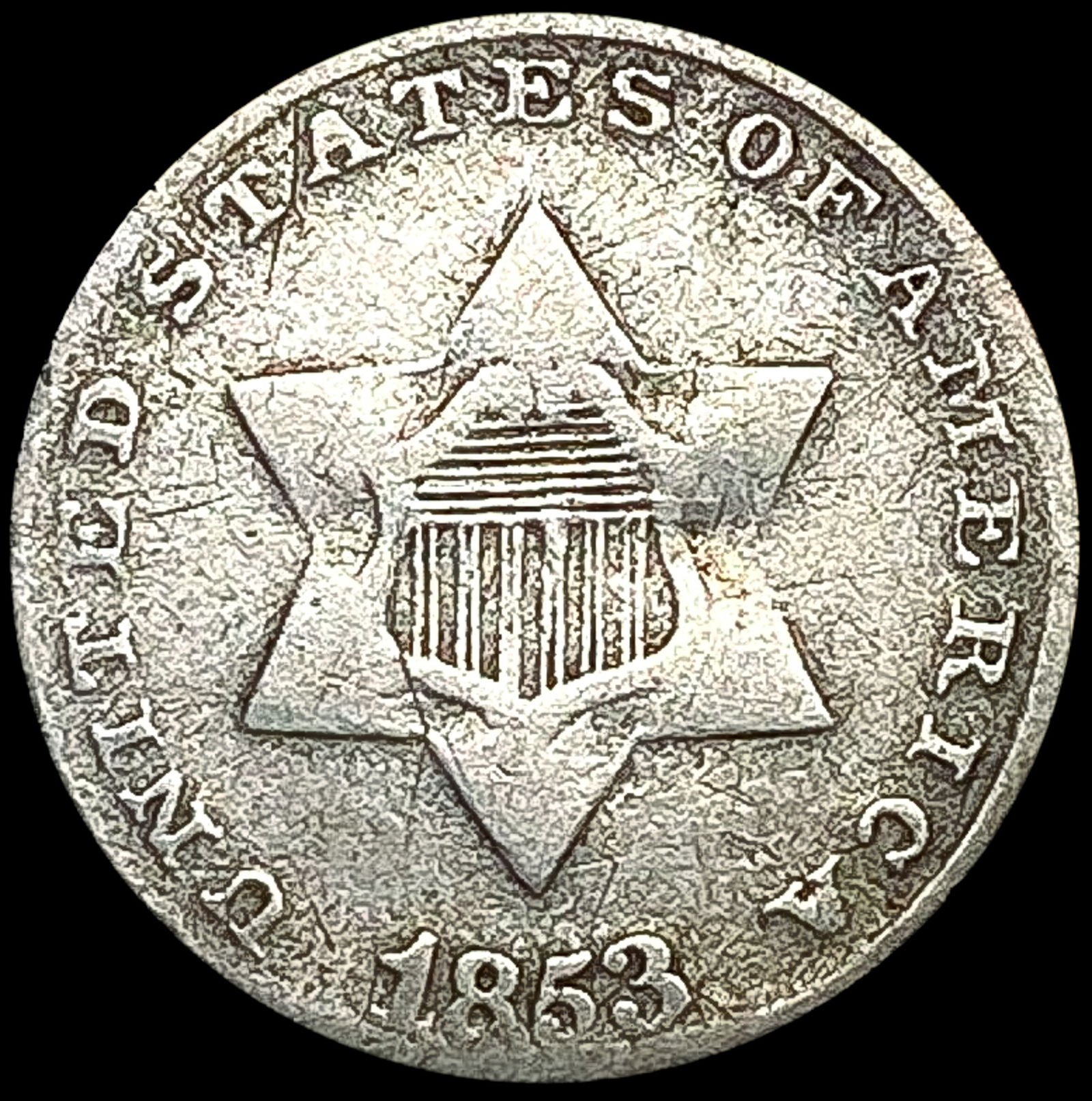 1853 Silver Three Cent NEARLY UNCIRCULATED (1 of 2)