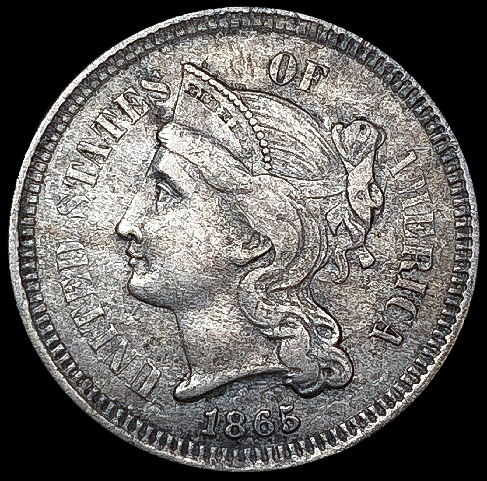 1865 Nickel Three Cent CLOSELY UNCIRCULATED (1 of 2)