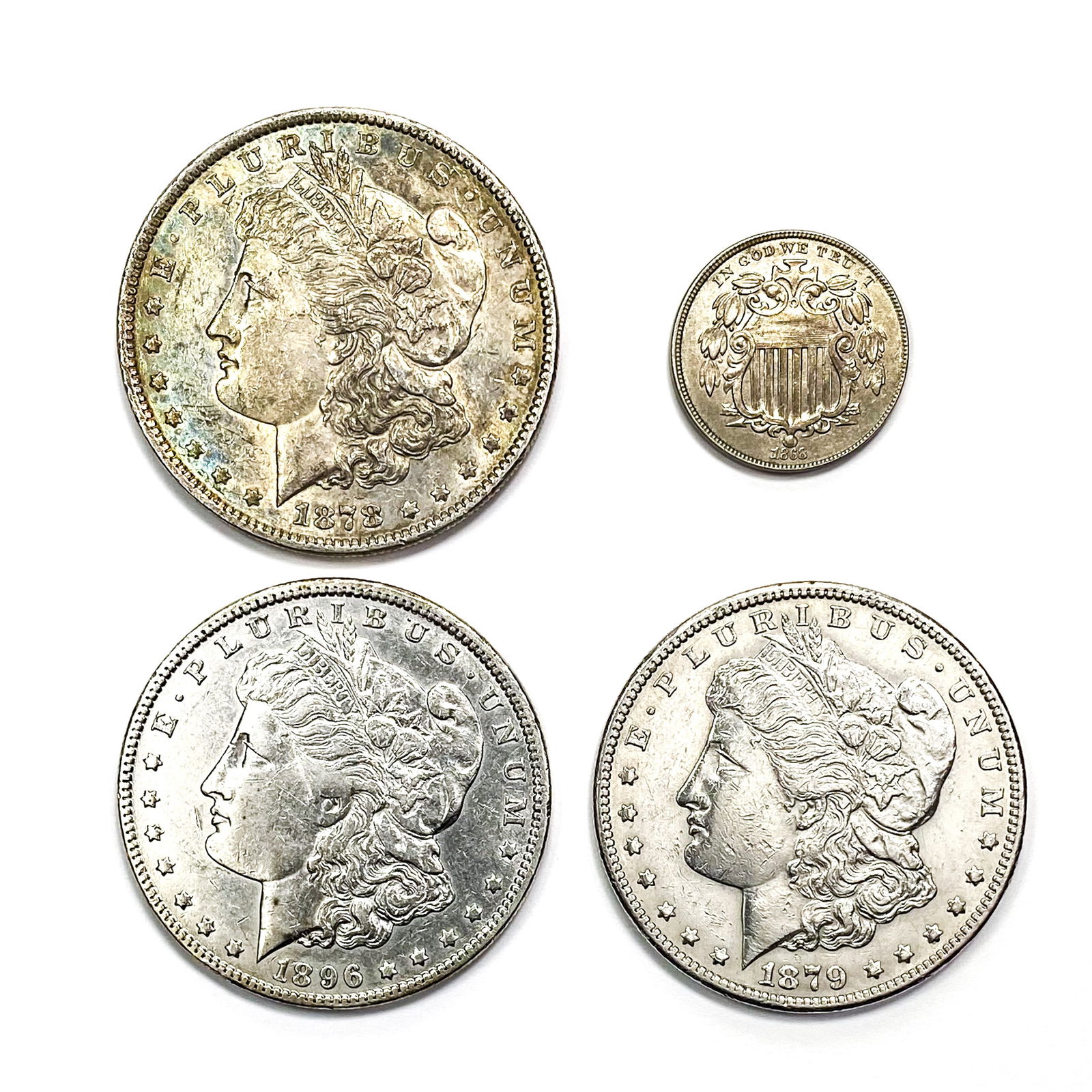 1868-1896 (Set of 4) 3 Morgan Dollars & 1 Shield 5 (1 of 2)