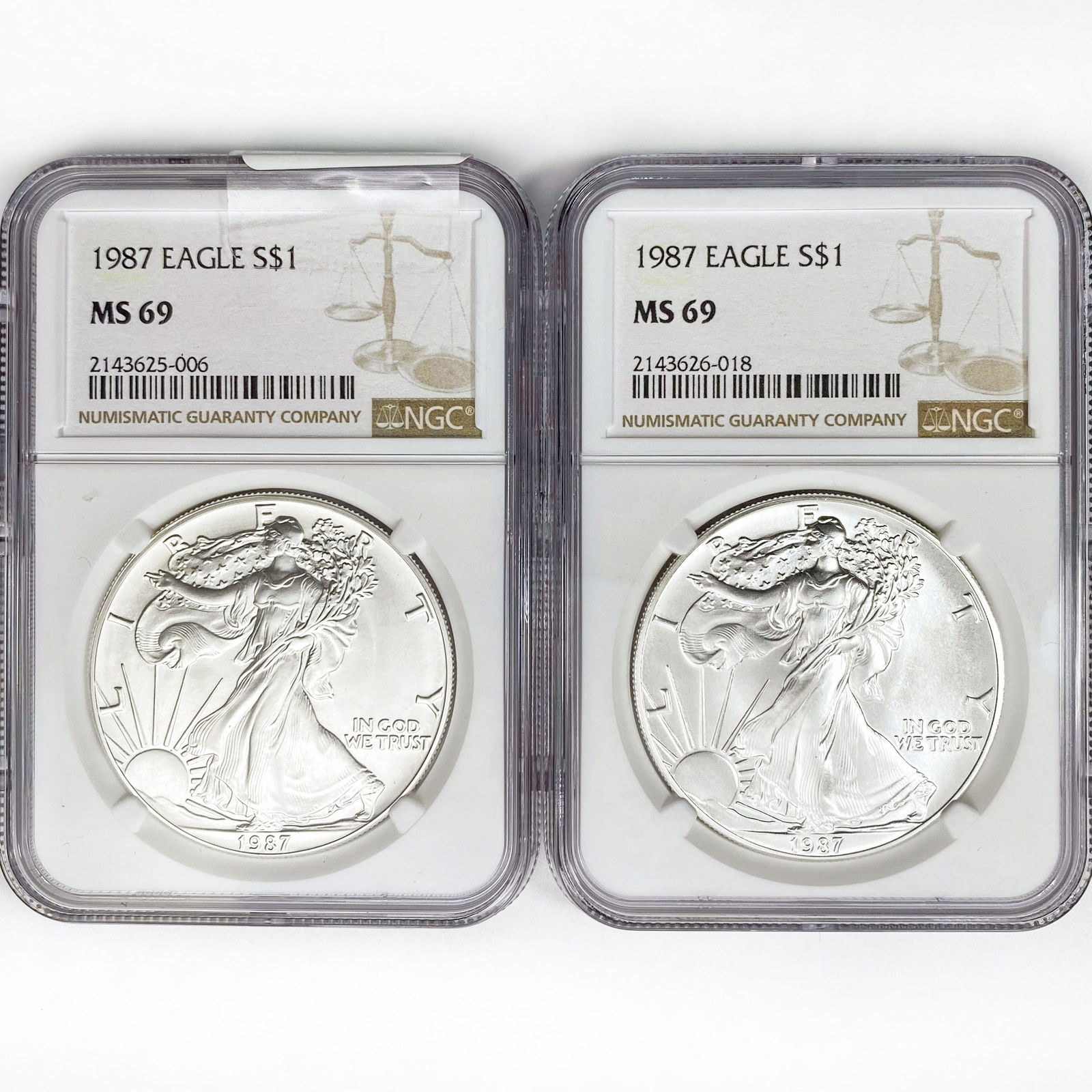 (2) 1987 American Silver Eagle NGC MS69 (1 of 2)