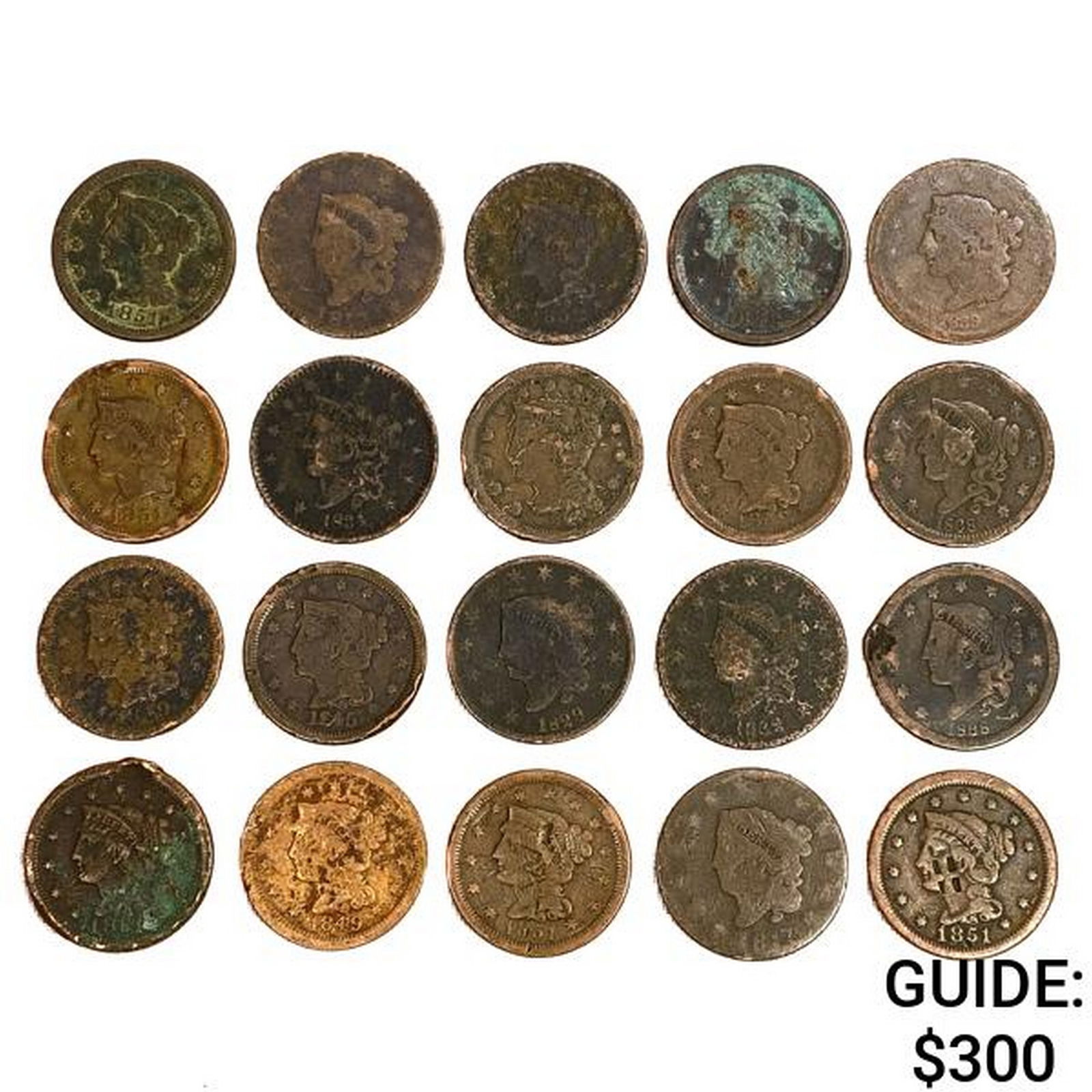 1817-1851 US Large Cents (20 Coins) (1 of 2)