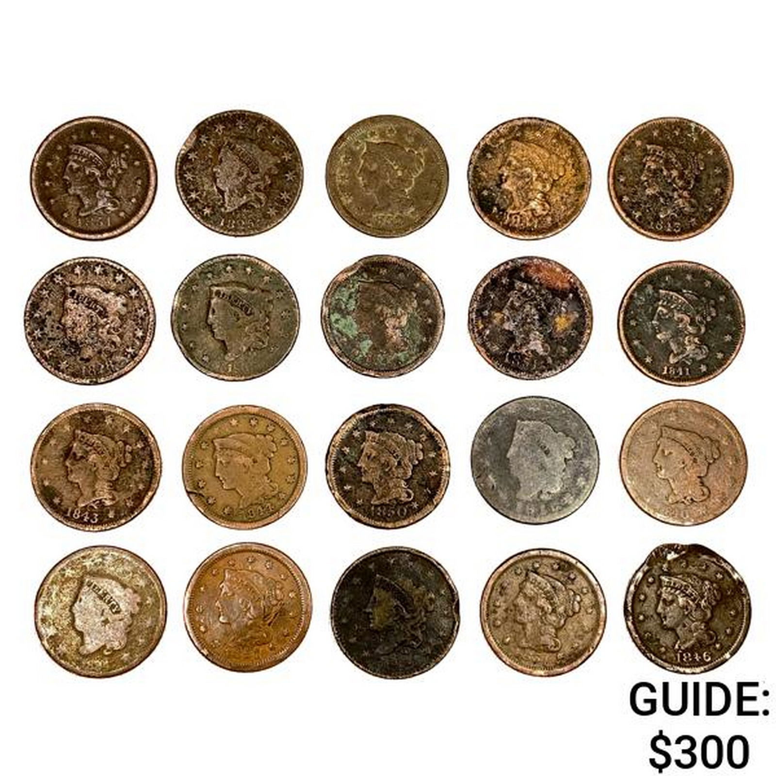 1816-1852 US Large Cents (20 Coins) (1 of 2)