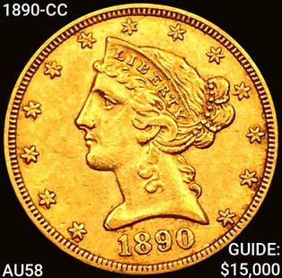 1890-CC $5 Gold Half Eagle: 1890-CC $5 Gold Half Eagle CHOICE AU