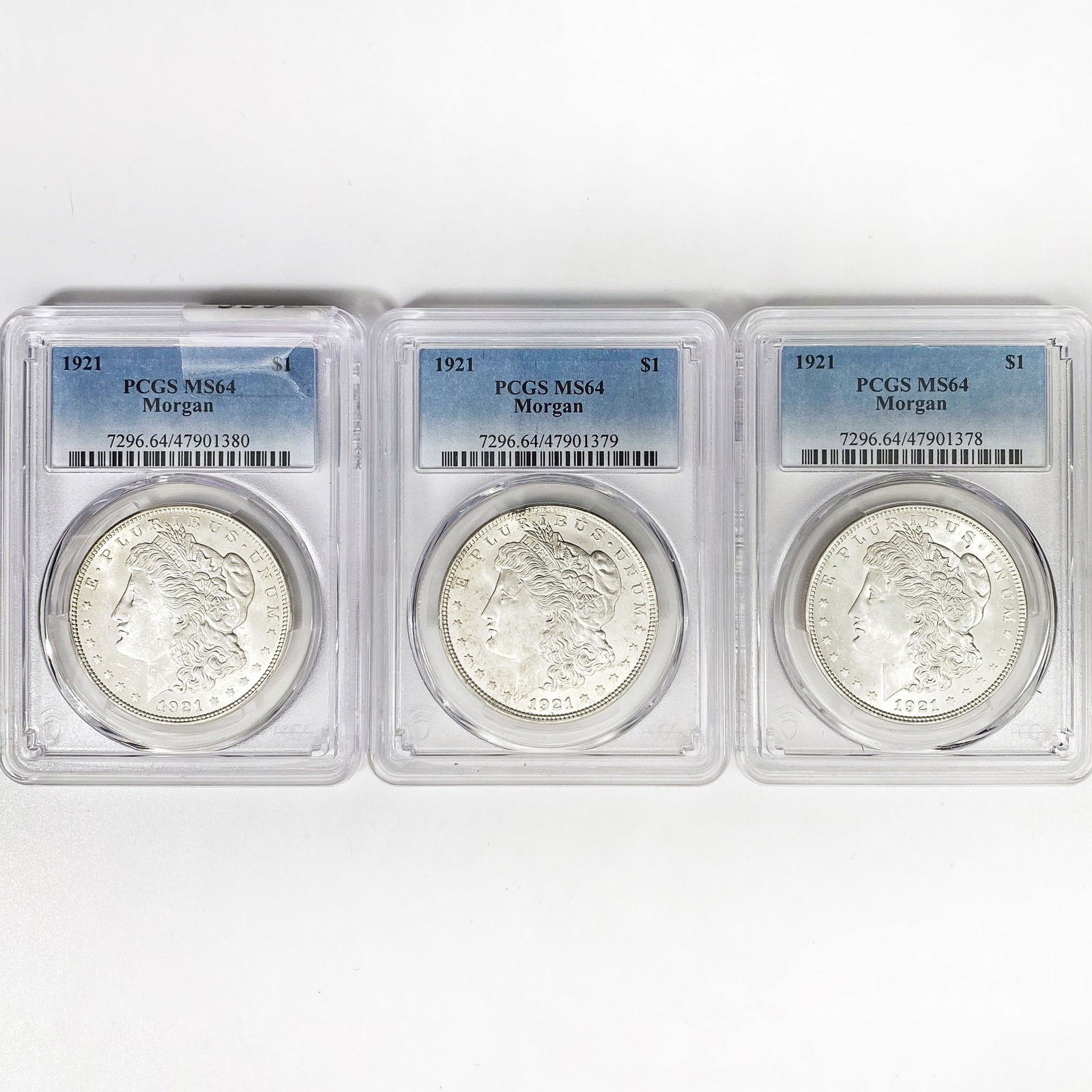 (3) 1921 Morgan Silver Dollar PCGS MS64 (1 of 2)