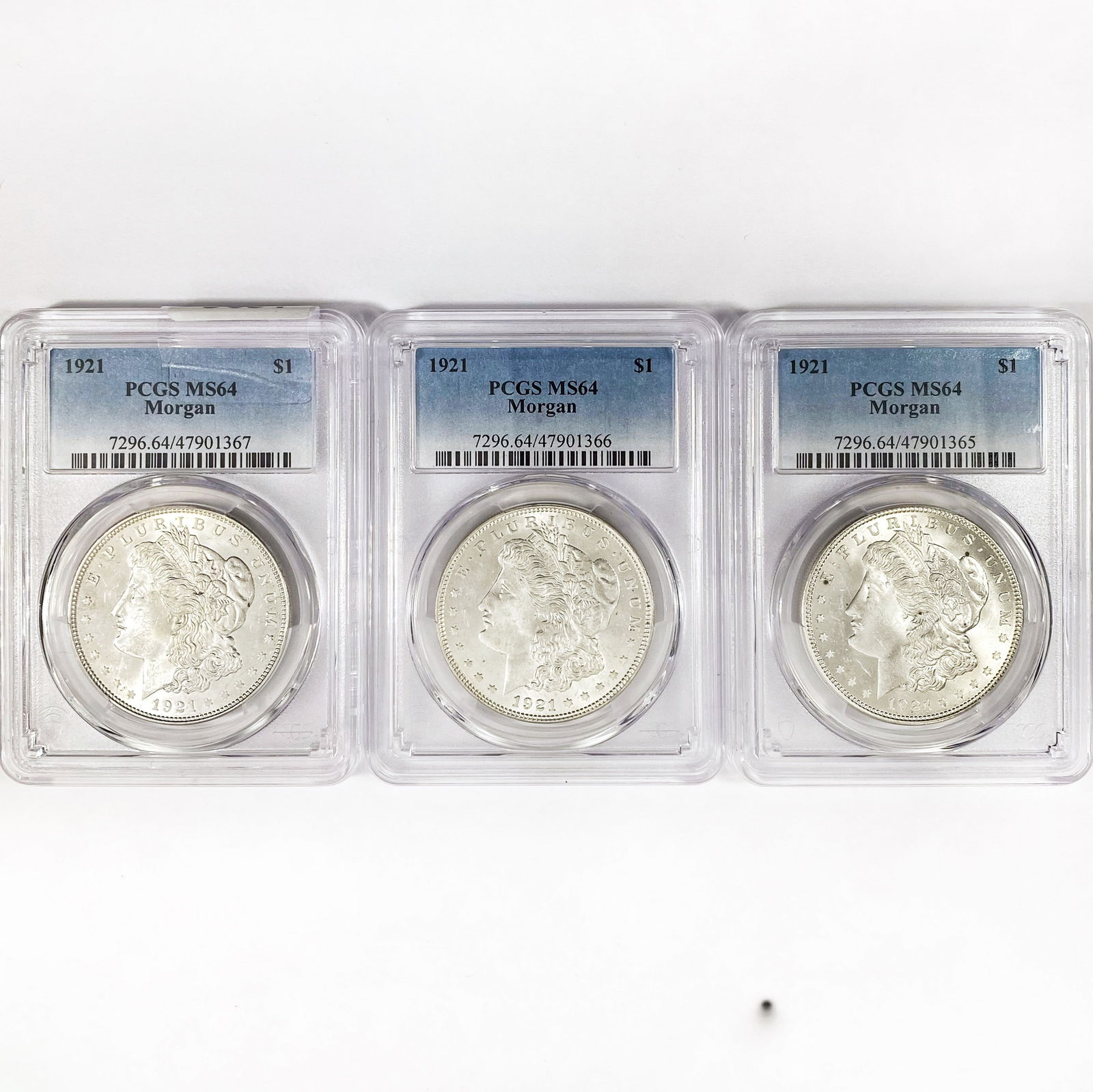 (3) 1921 Morgan Silver Dollar PCGS MS64 (1 of 2)
