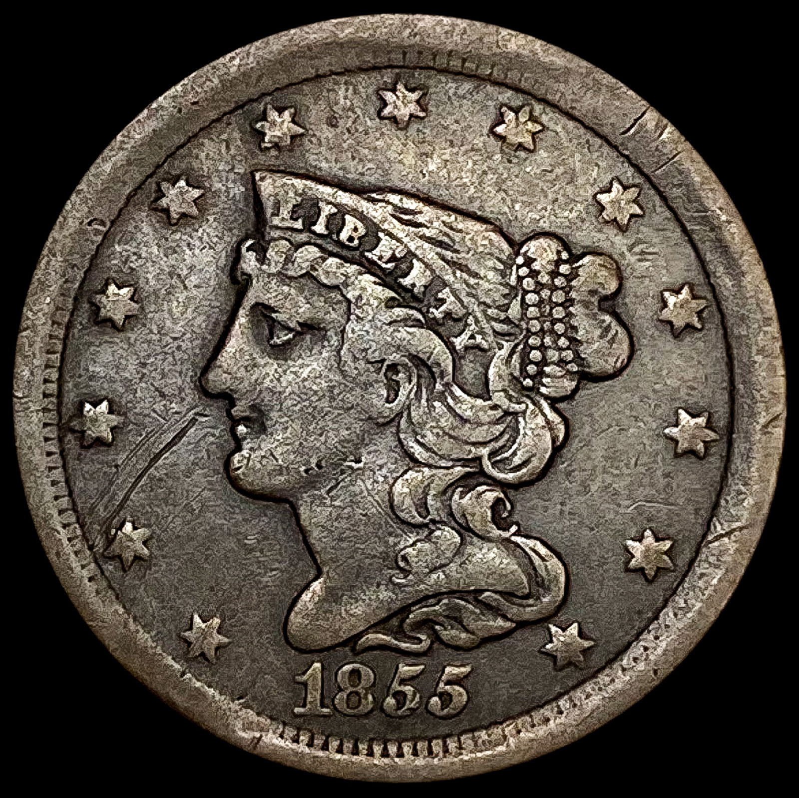 1855 Braided Hair Half Cent LIGHTLY CIRCULATED (1 of 2)