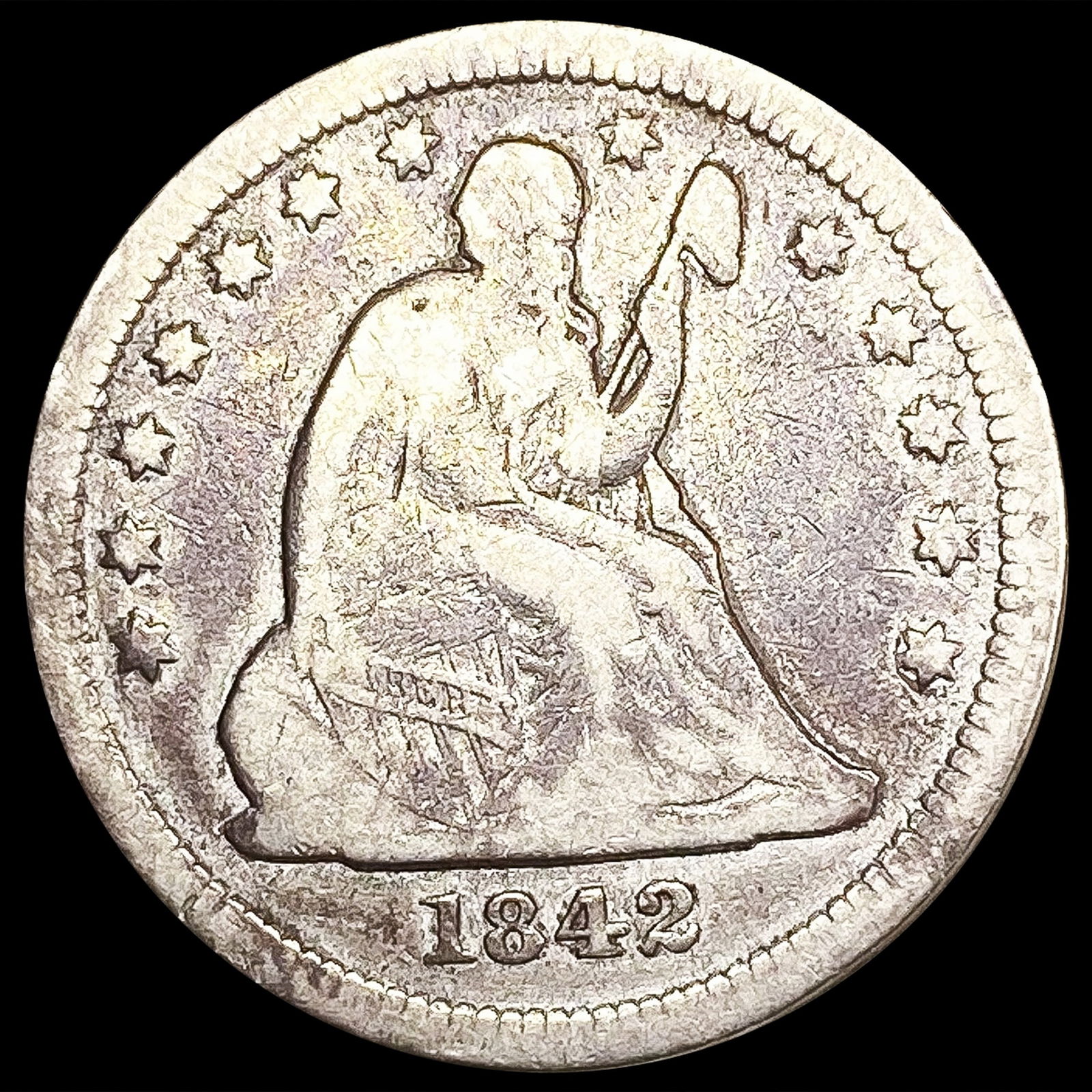 1842-O Seated Liberty Quarter NICELY CIRCULATED (1 of 2)