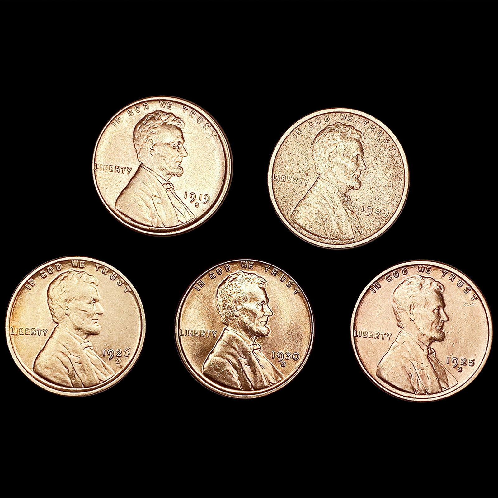 [5] Wheat Cents [1909, 1919-S, 1925-S, 1926-D, 193 (1 of 2)