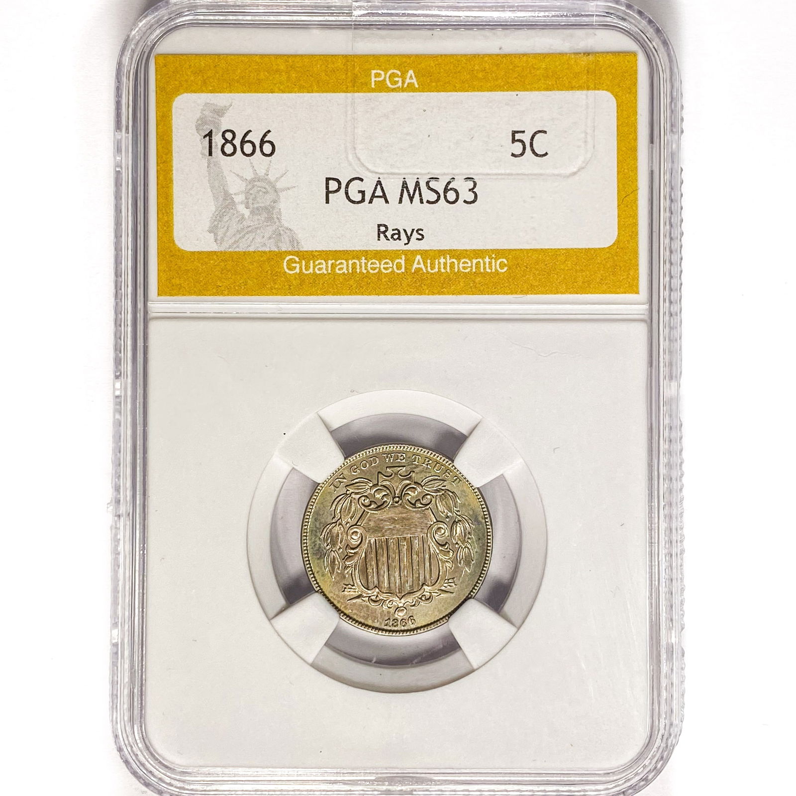 1866 Shield Nickel PGA MS63 Rays (1 of 2)
