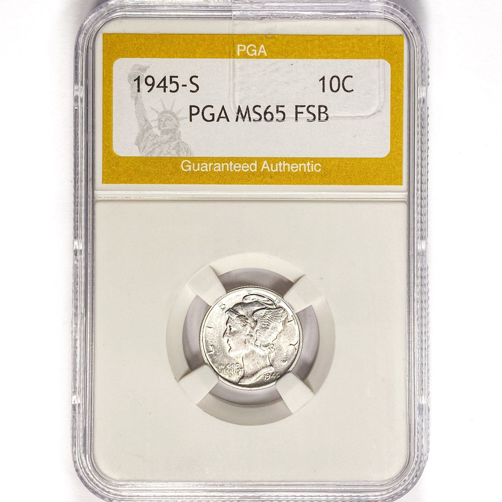 1945-S Mercury Silver Dime PGA MS65 FSB: 1945-S Mercury Silver Dime PGA MS65 FSB