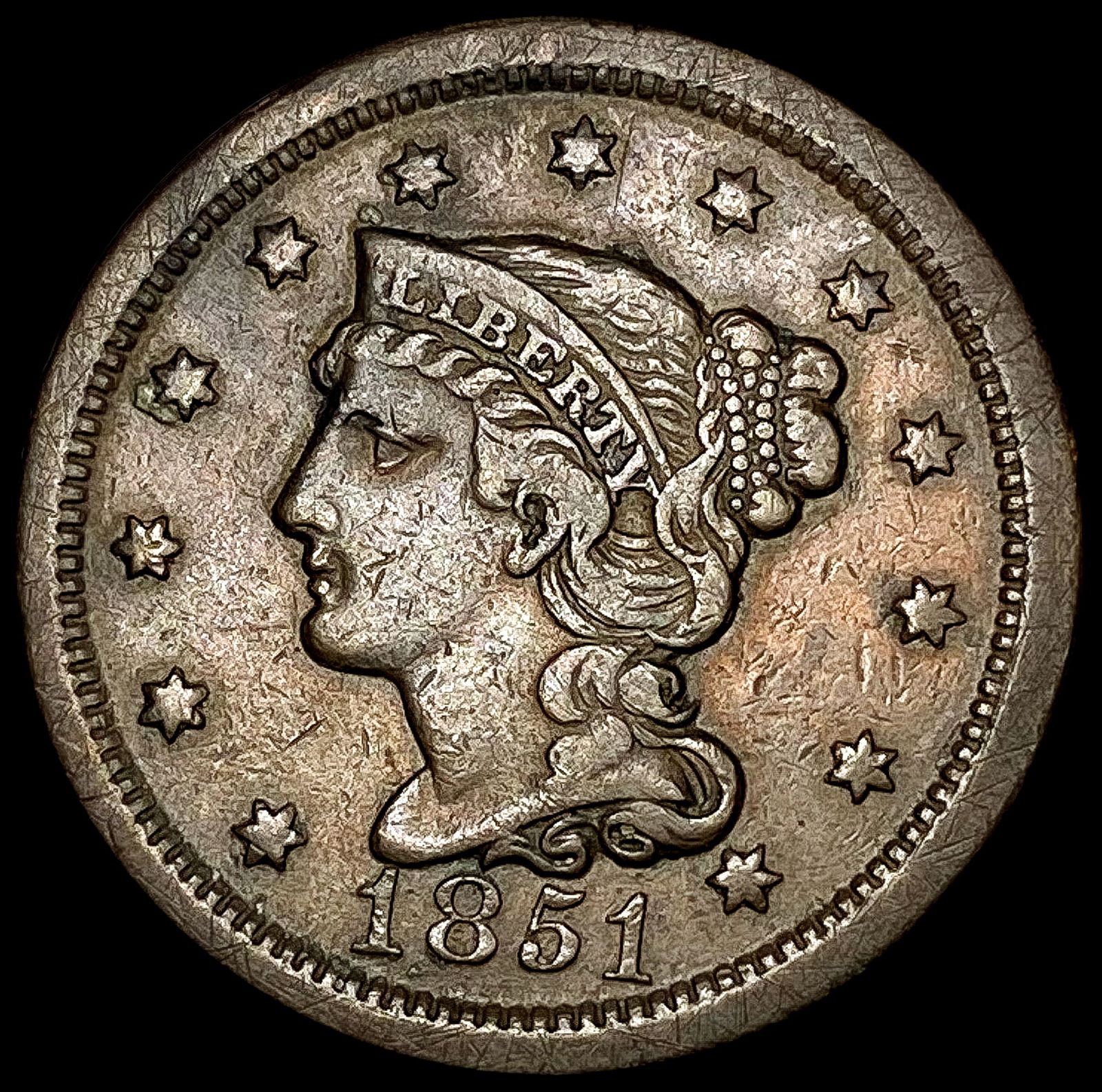 1851 Braided Hair Large Cent NEARLY UNCIRCULATED (1 of 2)