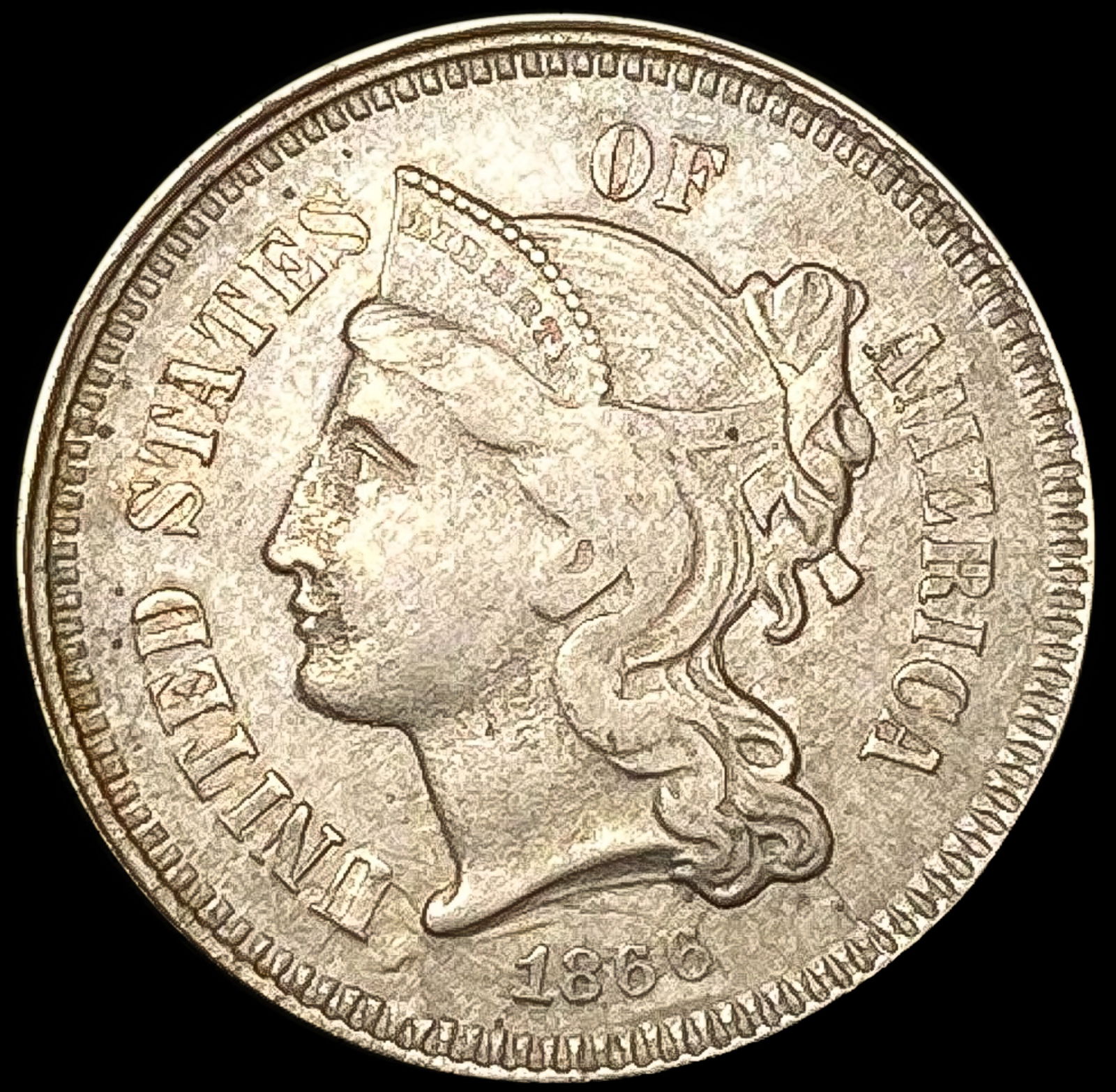 1866 Nickel Three Cent LIGHTLY CIRCULATED (1 of 2)