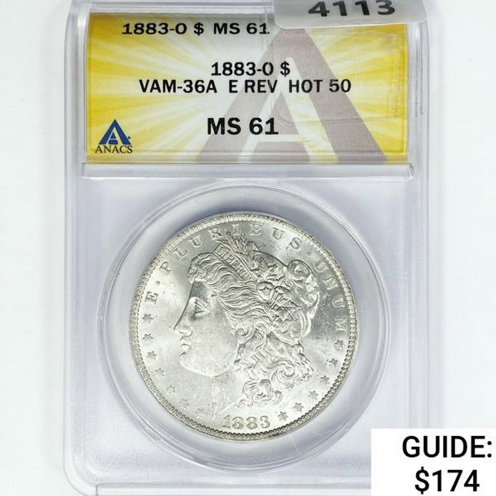 1883-O Morgan Silver $1 ANACS MS61 VAM-36A E REV: 1883-O Morgan Silver $1 ANACS MS61 VAM-36A E REV