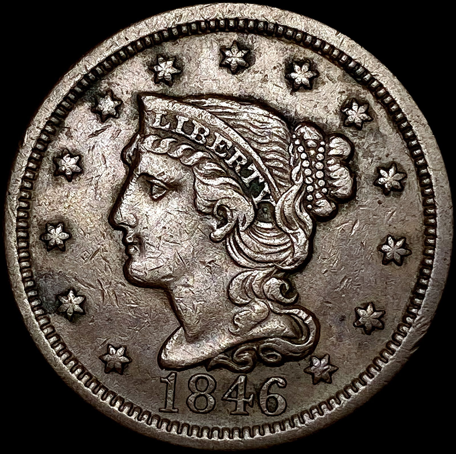 1846 Braided Hair Large Cent CLOSELY UNCIRCULATED (1 of 2)