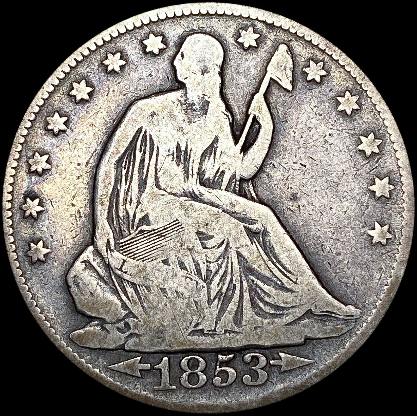 1853 Arws & Rays Seated Liberty Half Dollar NICELY (1 of 2)