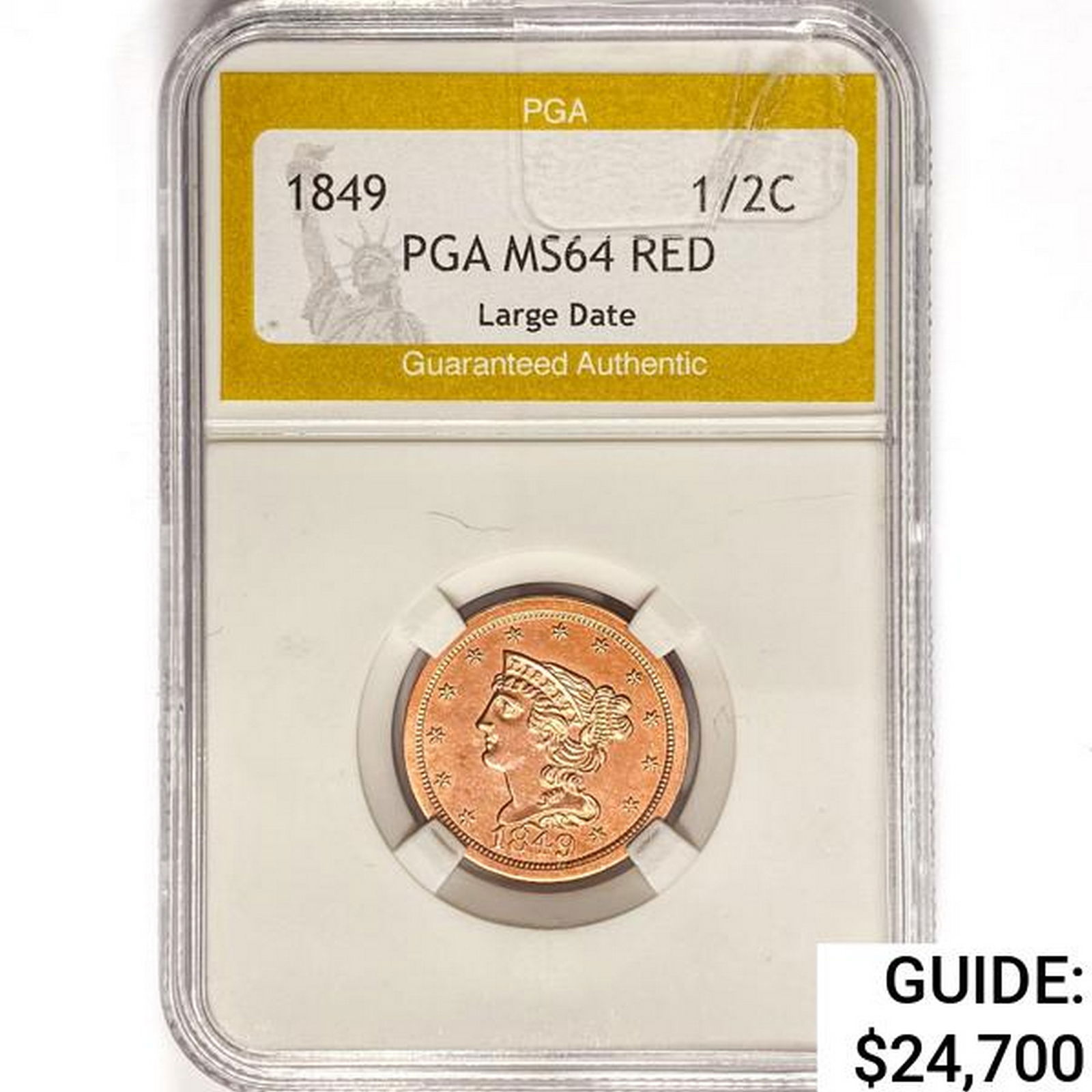 1849 Braided Hair Half Cent PGA MS64 RED LG. Date (1 of 2)