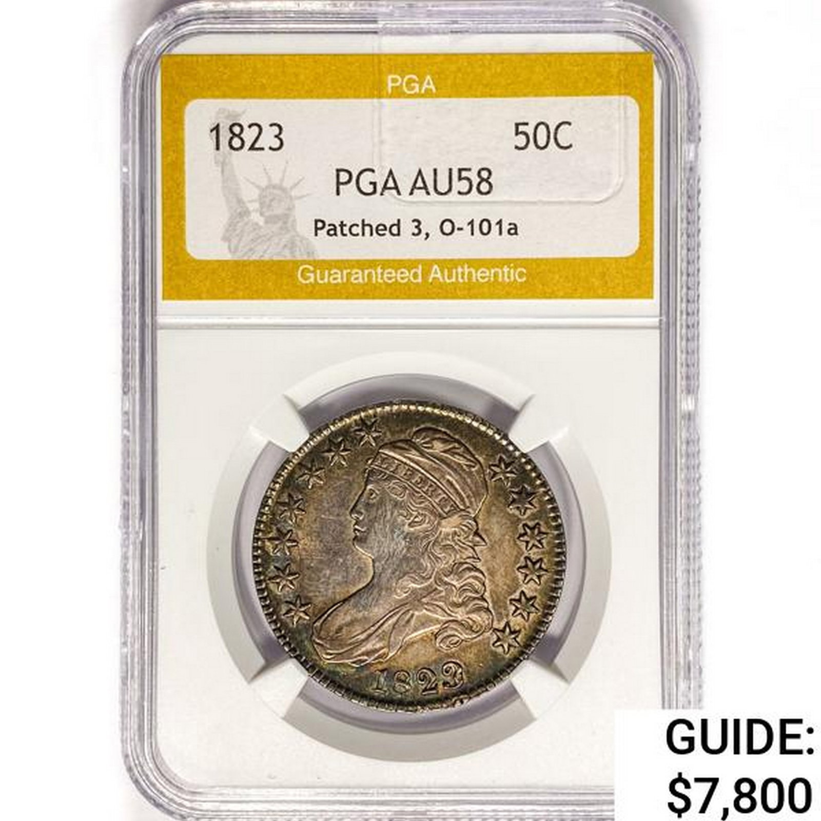 1823 Capped Bust 50C PGA AU58 Patched 3, O-101a: 1823 Capped Bust 50C PGA AU58 Patched 3, O-101a